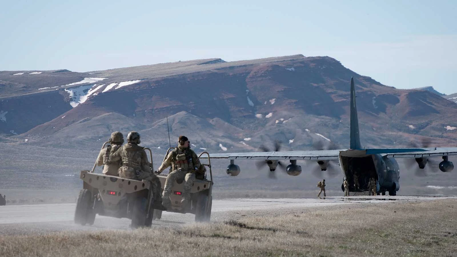 Members with the Forward Arming and Refueling Point and Integrated Combat Turnaround teams load equipment onto an MC-130J Commando II during Exercise Agile Chariot near Rawlins, Wyoming, April 30, 2023.