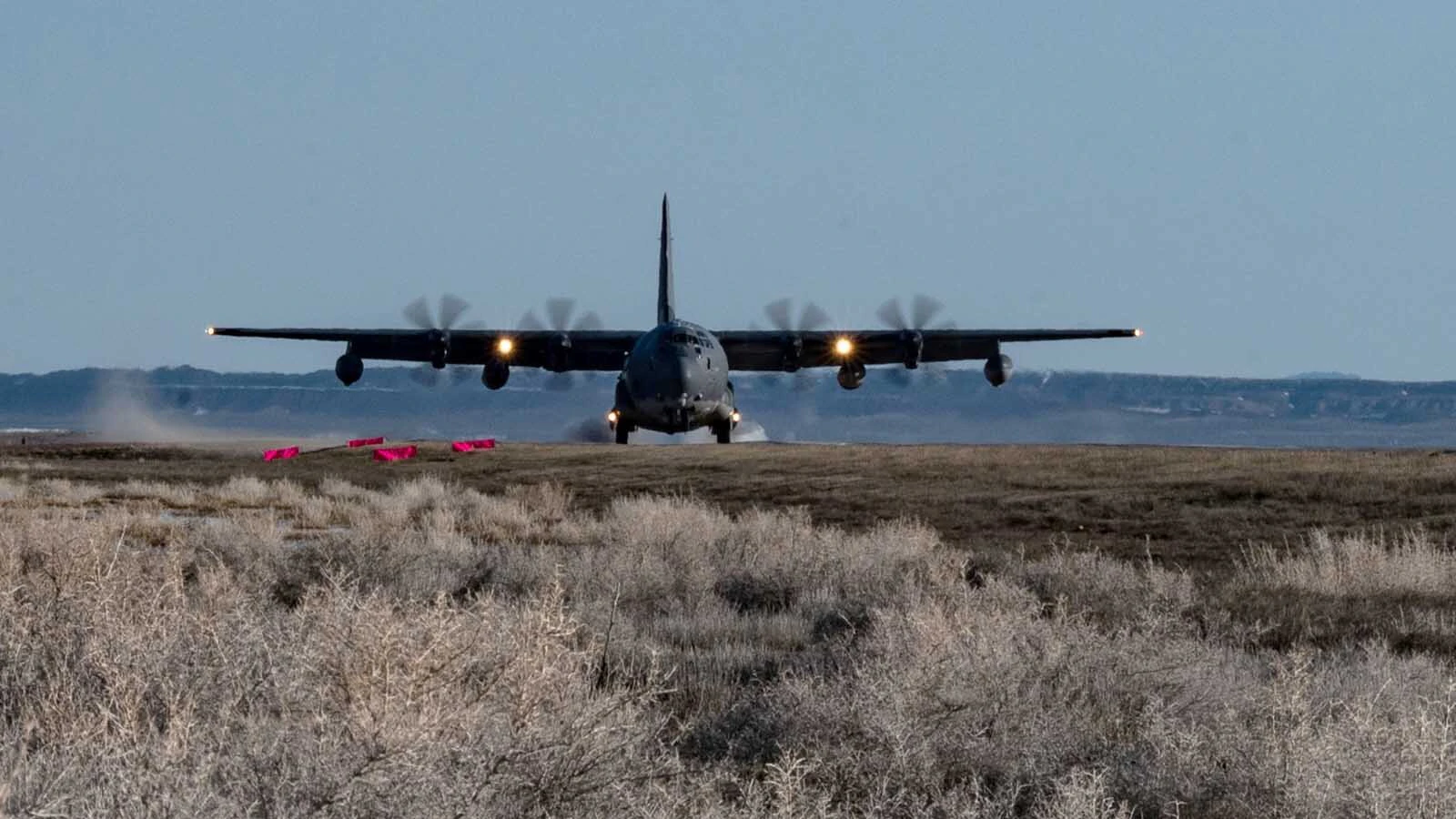 An MC-130J Commando II lands on Highway 287 during Exercise Agile Chariot, April 30, 2023, honing capabilities linked to Agile Combat Employment. Instead of relying on large, fixed bases and infrastructure, ACE uses smaller, more dispersed locations and teams to rapidly move and support aircraft, pilots, and other personnel to wherever they are needed.