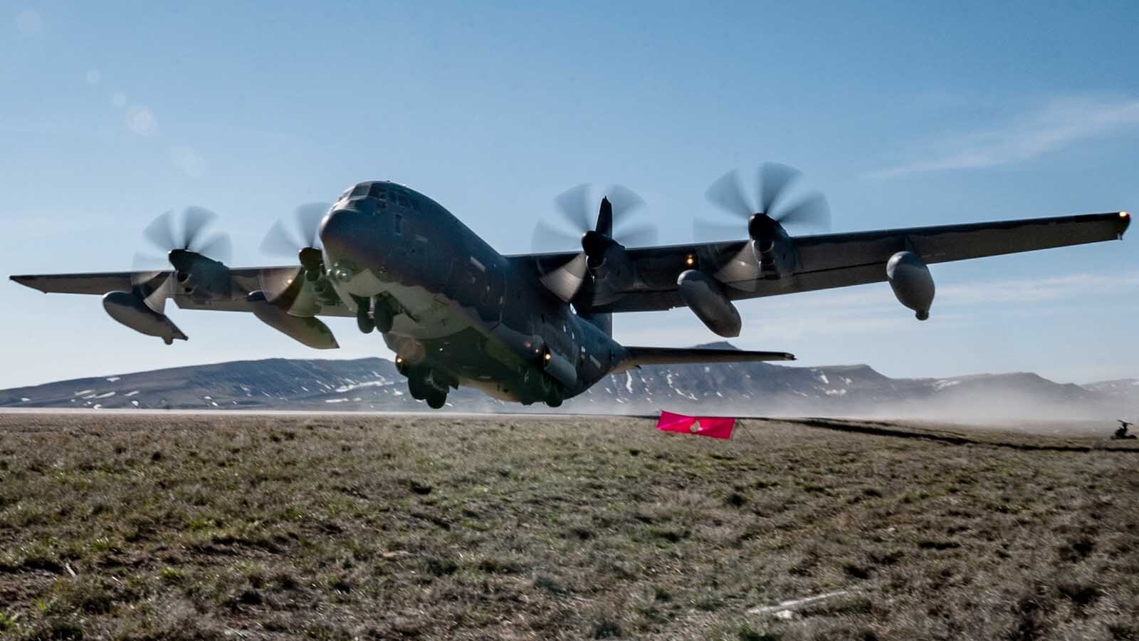An MC-130J Commando II takes off of Highway 287 during Exercise Agile Chariot, April 30, 2023, honing capabilities linked to Agile Combat Employment. Instead of relying on large, fixed bases and infrastructure, ACE uses smaller, more dispersed locations and teams to rapidly move and support aircraft, pilots, and other personnel to wherever they are needed.