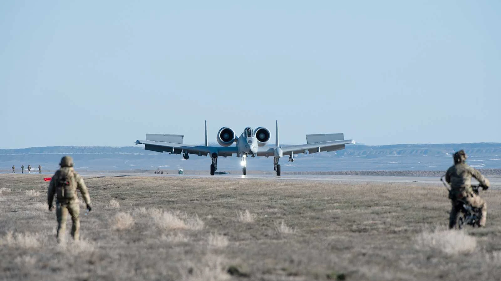 An A-10 Thunderbolt II Warthog lands on Highway 287 during Exercise Agile Chariot, near Rawlins, Wyoming, April 30, 2023. There are millions of miles of public roads in the United States, including federal, state, and local roads – with Agile Combat Employment, including Forward Arming and Refueling Point (FARP) and Integrated Combat Turnarounds (ICT), it becomes millions of miles of public runways, when necessary.