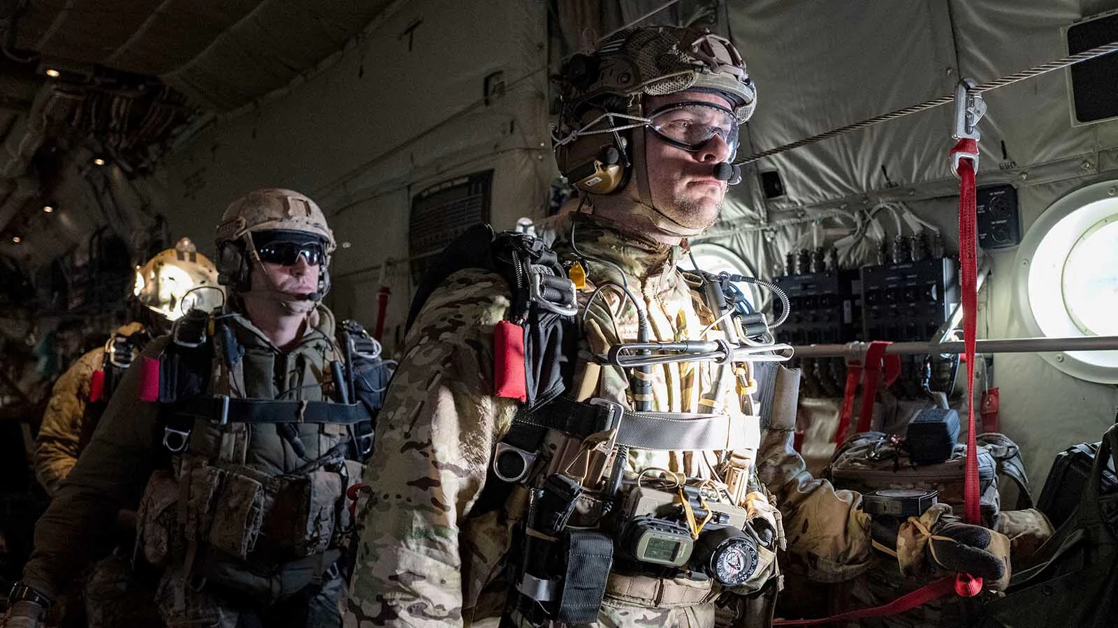 During Exercise Agile Chariot, U.S. Air Force Airmen assigned to the Kentucky Air National Guard’s 123rd Special Tactics Squadron prepare to jump from an MC-130J Commando II near Rawlins, Wyoming, April 30, 2023. Agile Chariot tested Agile Combat Employment capabilities, including using smaller, more dispersed locations and teams to rapidly move and support aircraft, pilots, and other personnel to wherever they are needed.