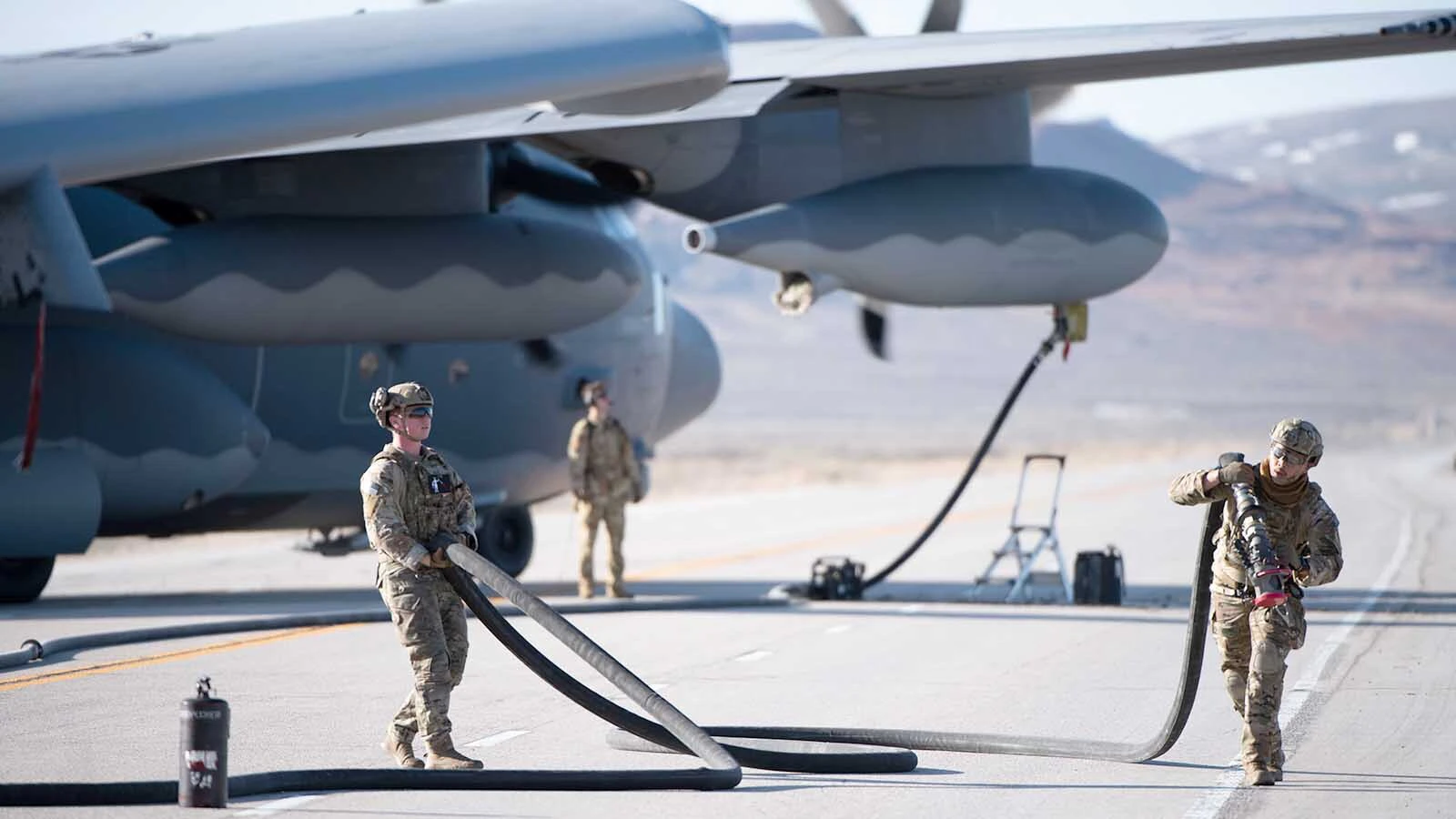 Airmen with the 1st Special Operations Wing set up a Forward Arming and Refueling Point (FARP) to refuel an A-10 Thunderbolt II during Exercise Agile Chariot near Rawlins, Wyoming, April 30, 2023. There are millions of miles of public roads in the United States, including federal, state, and local roads – with Agile Combat Employment, including FARPs and ICTs, it becomes millions of miles of public runways, when necessary.