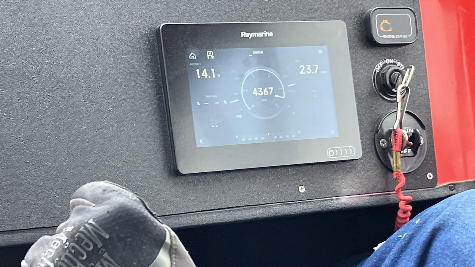 A small instrument panel tells the pilot what his rpms are and his speed.