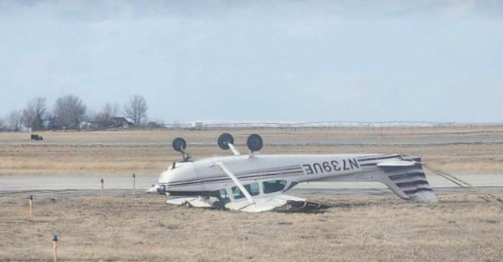 An airplane was flipped over by high winds at Casper/Natrona International Airport in 2024.