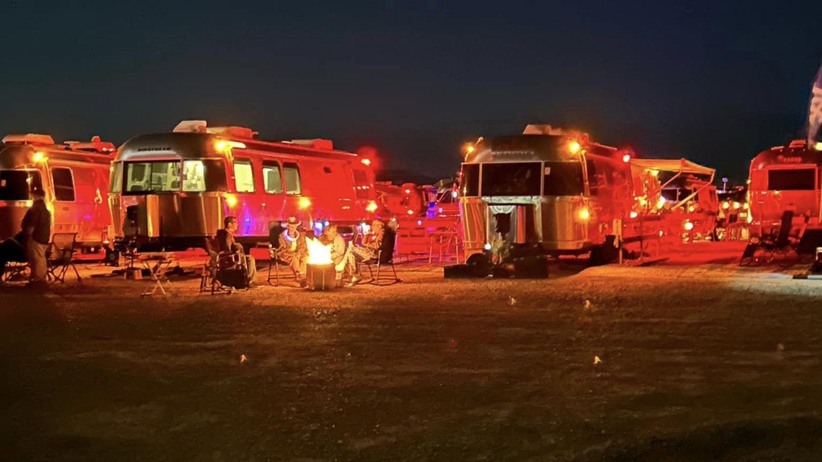 Airstreams aglow during a rally held at the Sweetwater Events Complex in Rock Springs.