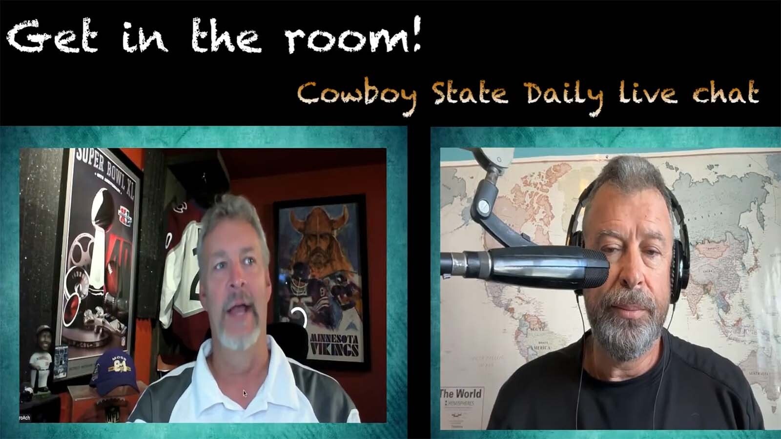 Sports announcer Alan Roach, left, on the Cowboy State Daily Morning Show with John Baggett.