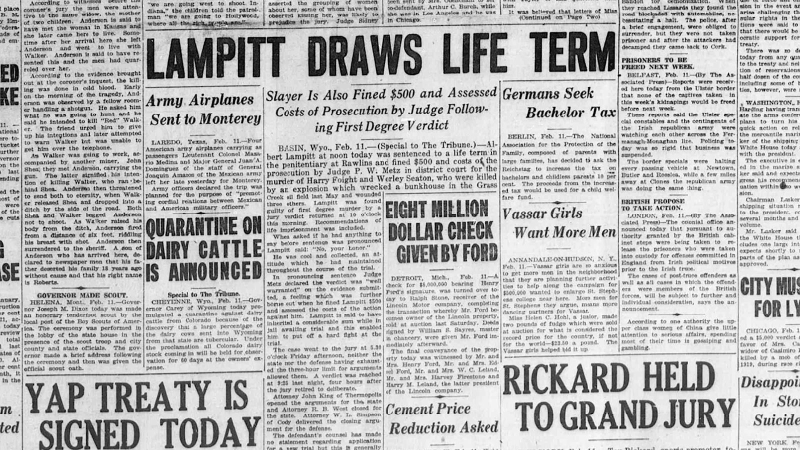 The Casper Daily Tribune reports Bert Lampitt’s outcome on Feb. 11, 1922.