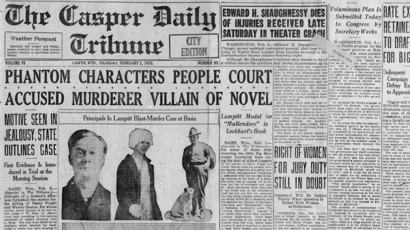 Casper Daily Tribune reports on Bert Lampitt’s comparison to a Cody novelist’s character in her book.