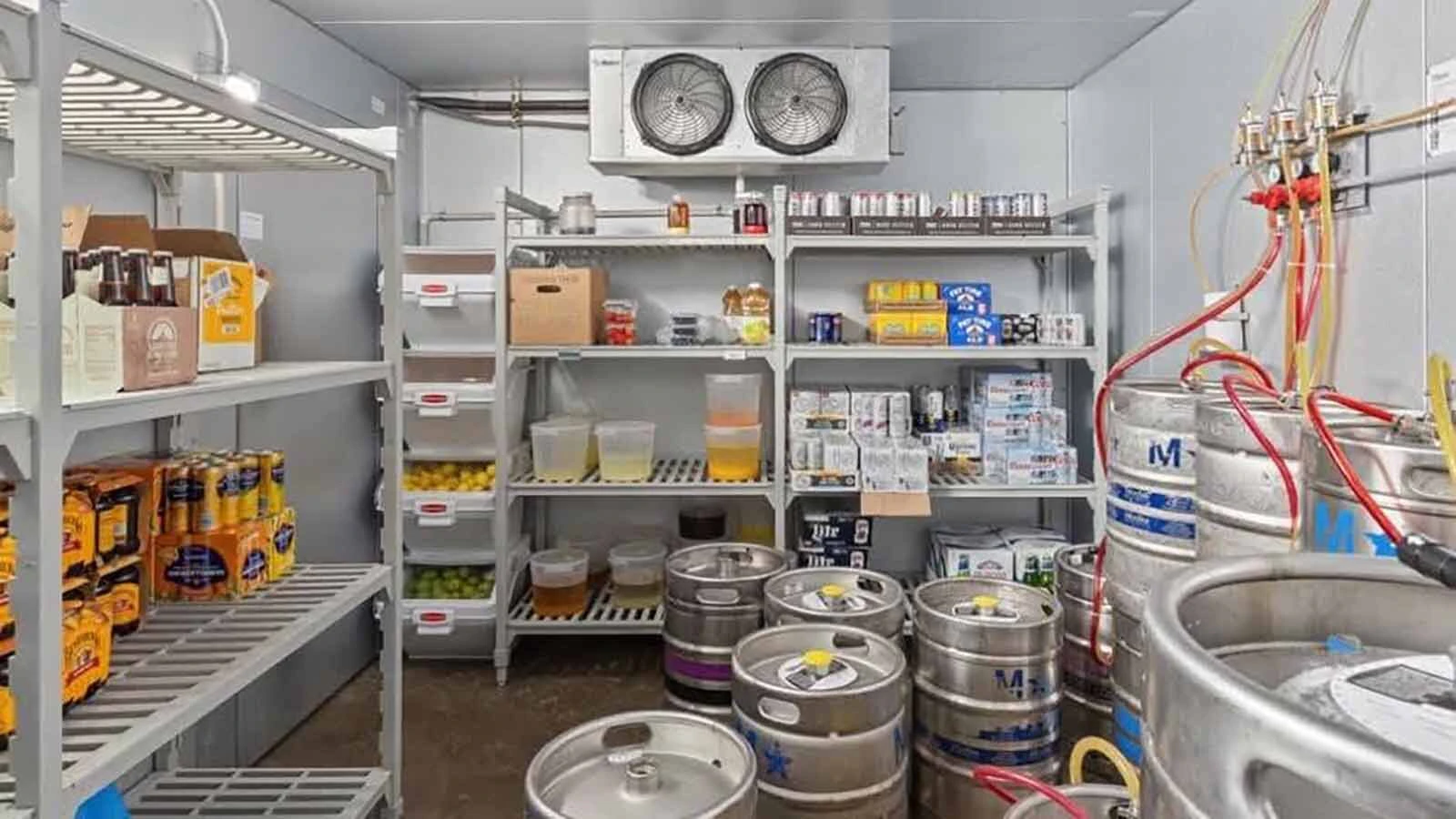 A walk-in cooler at Alibi Wood Fire Pizzeria & Bakery in Laramie.