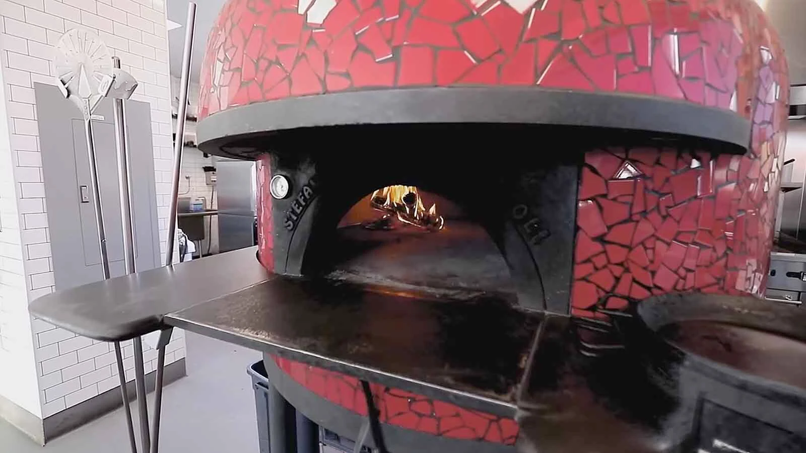 The wood-fired oven at Alibi Wood Fire Pizzeria & Bakery in Laramie.