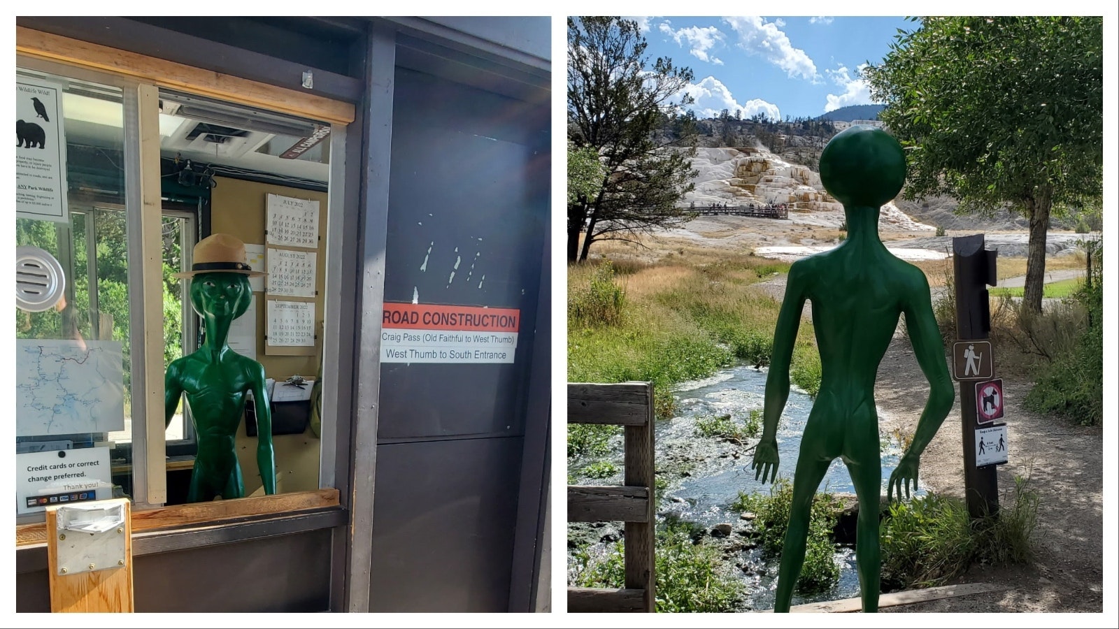 You may have never met Frank Alvarado, but you likely have his best friends — a pair of green aliens along the road to Yellowstone’s East Entrance. His daughter thinks they’re “hideous,” but her Vietnam Vet dad loved them, so the aliens stay. They've also been known to do some sightseeing from time to time.