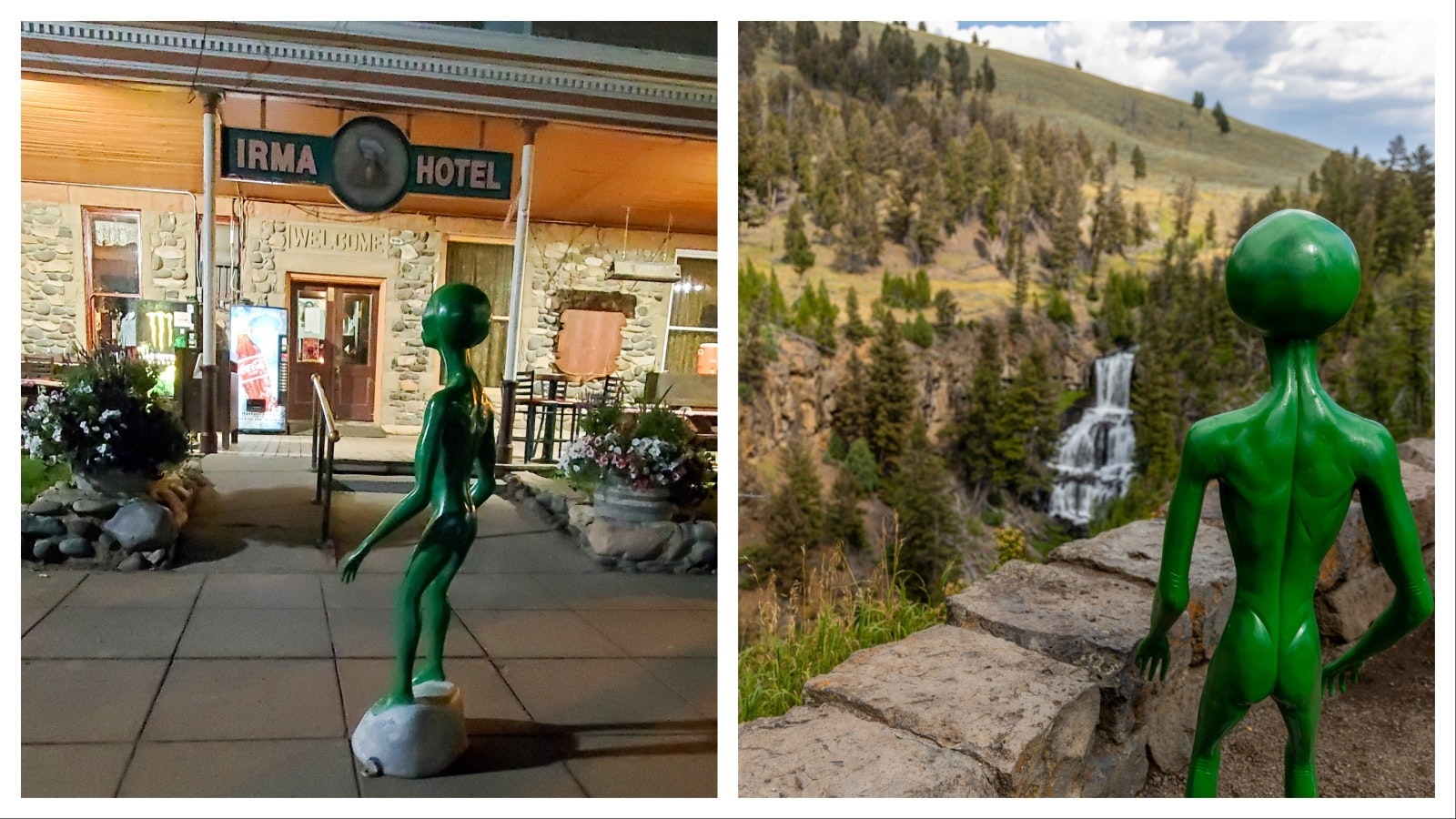 You may have never met Frank Alvarado, but you likely have his best friends — a pair of green aliens along the road to Yellowstone’s East Entrance. His daughter thinks they’re “hideous,” but her Vietnam Vet dad loved them, so the aliens stay. They've also been known to do some sightseeing from time to time.