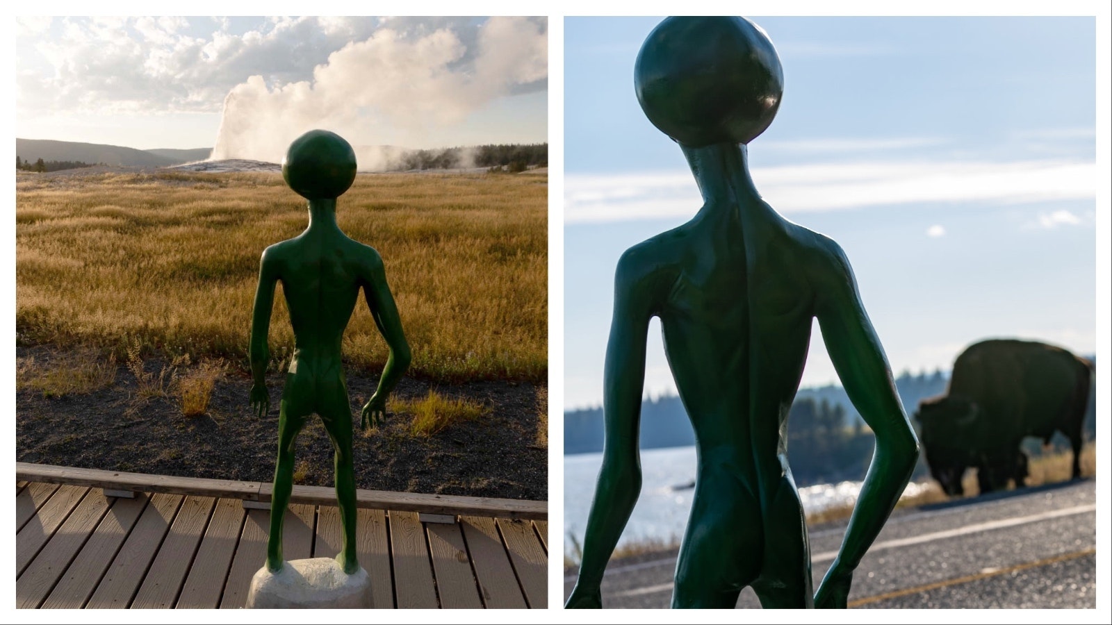 You may have never met Frank Alvarado, but you likely have his best friends — a pair of green aliens along the road to Yellowstone’s East Entrance. His daughter thinks they’re “hideous,” but her Vietnam Vet dad loved them, so the aliens stay. They've also been known to do some sightseeing from time to time.