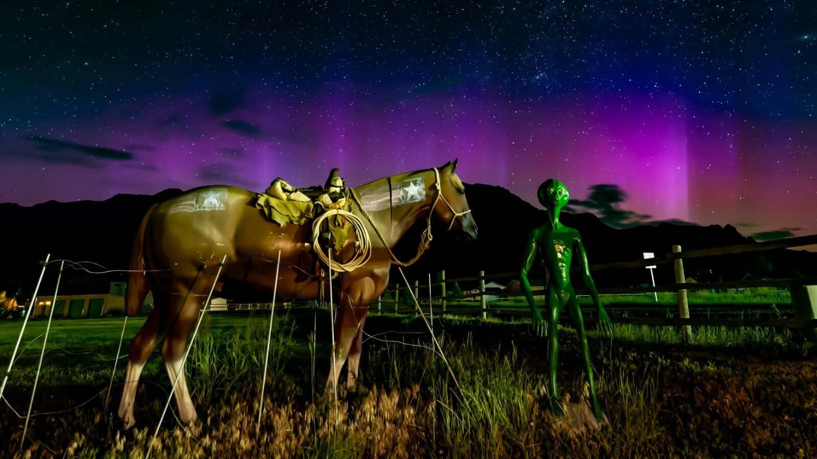 You may have never met Frank Alvarado, but you likely have his best friends — a pair of green aliens along the road to Yellowstone’s East Entrance. His daughter thinks they’re “hideous,” but her Vietnam Vet dad loved them, so the aliens stay. They've also been known to do some sightseeing from time to time.