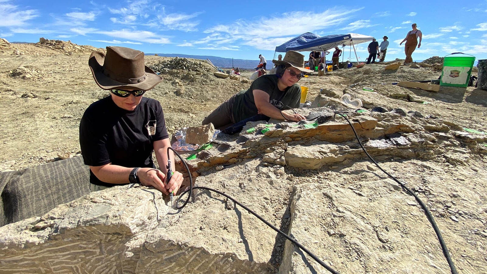 A team from The Children's Museum of Indianapolis work an excavation in Wyoming's famous Jurassic Mile to unearth a rare skeleton of an Allosaurus.