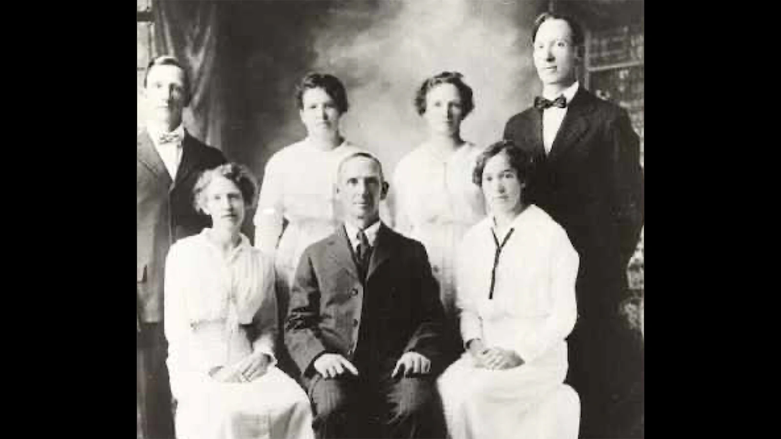The John Purdy family, with John seated, and William Purdy at right. William Purdy told his teen-age son that for some reason he felt like he should listen to him.