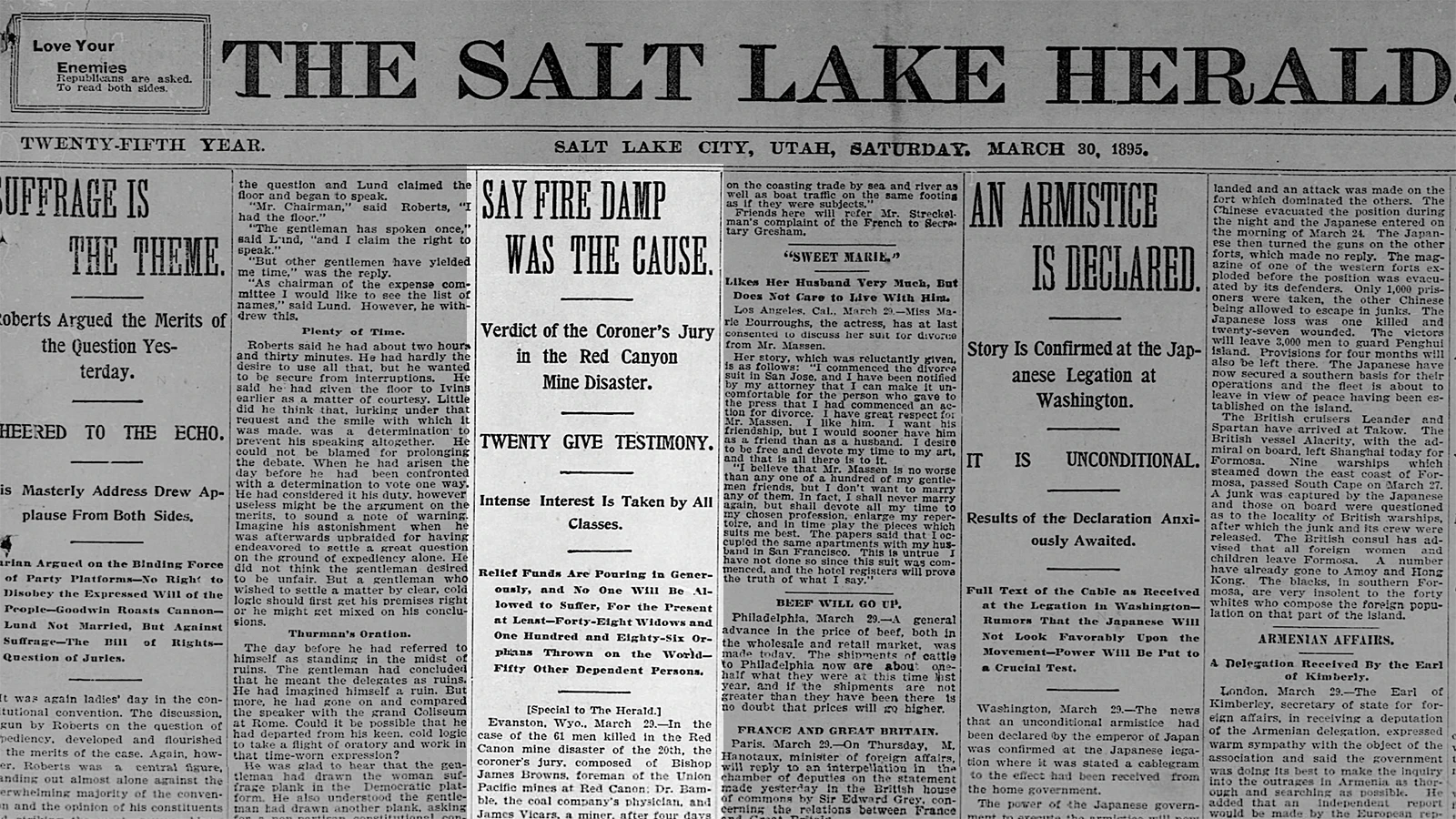 The Salt Lake Tribune reported on the coroner’s jury findings about the cause of the blast on March 30, 1895.