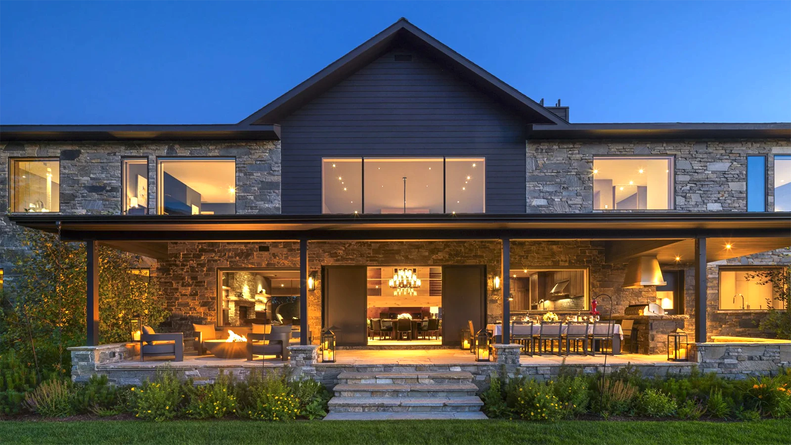 The main residence of the $48.5 million Alpine estate comes fully furnished, featuring white oak throughout with vaulted ceilings and huge picutre windows. There also are several patios with views of the Grand Tetons.