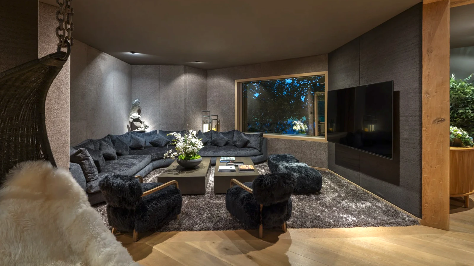The main residence of the $48.5 million Alpine estate comes fully furnished, featuring white oak throughout with vaulted ceilings and huge picutre windows. There also are several patios with views of the Grand Tetons.