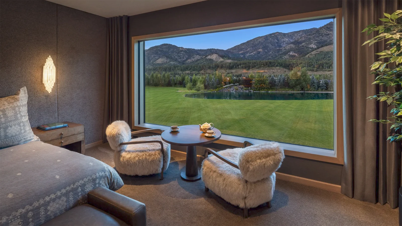 The main residence of the $48.5 million Alpine estate comes fully furnished, featuring white oak throughout with vaulted ceilings and huge picutre windows. There also are several patios with views of the Grand Tetons.