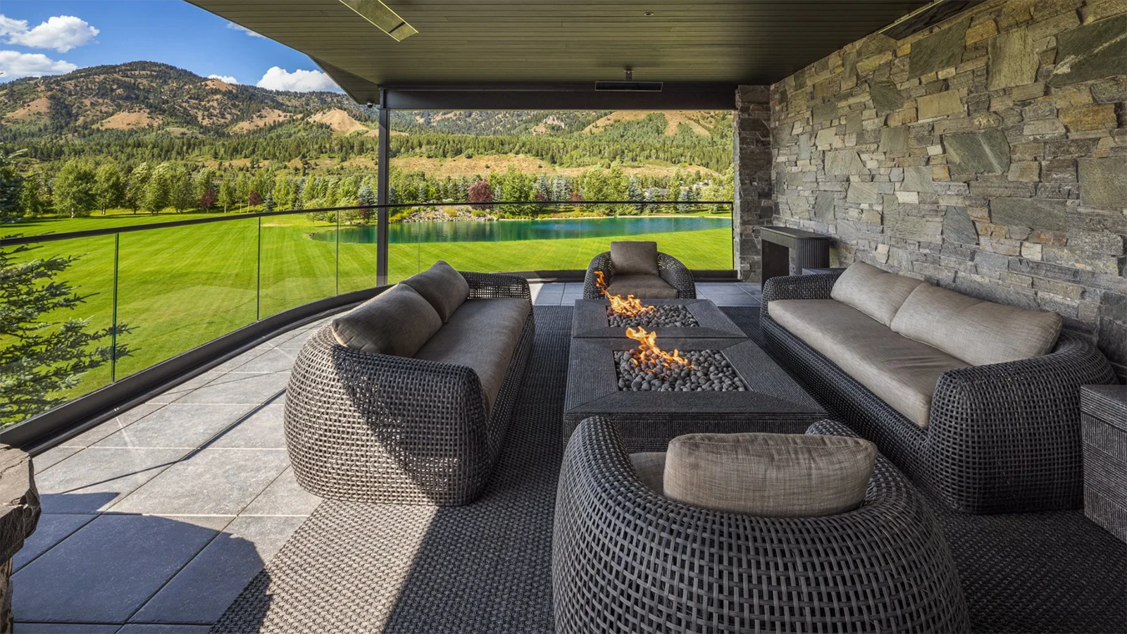 The main residence of the $48.5 million Alpine estate comes fully furnished, featuring white oak throughout with vaulted ceilings and huge picutre windows. There also are several patios with views of the Grand Tetons.