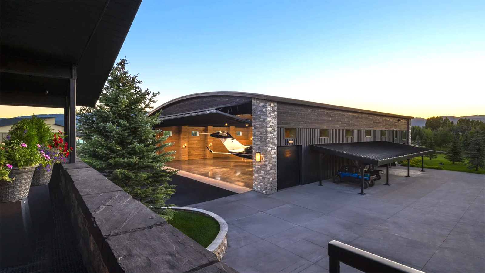 The main residence of the $48.5 million Alpine estate comes fully furnished, featuring white oak throughout with vaulted ceilings and huge picutre windows. There also are several patios with views of the Grand Tetons.