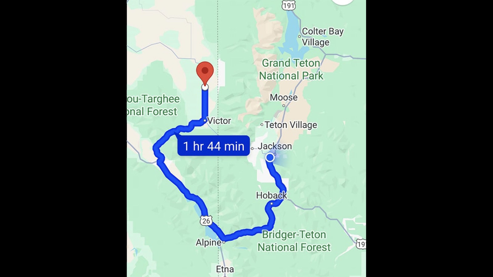 The alternative route between Jackson, Wyoming, and Victor, Idaho, with Teton Pass closed takes about an hour and 45 minutes, compared to 35 mintues over the pass.