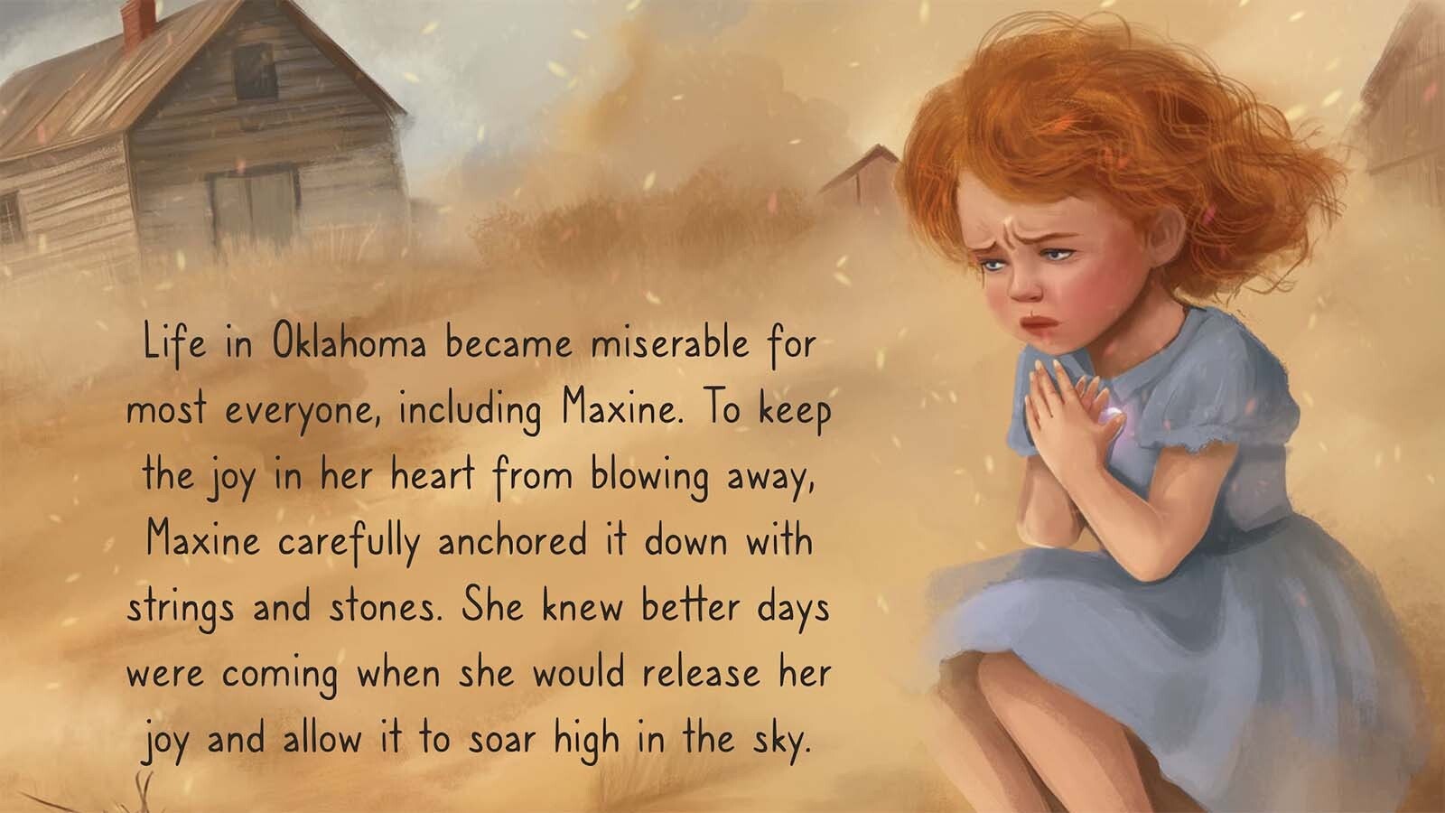 A page from “Maxine’s Joy” depicting the Dust Bowl in Oklahoma.