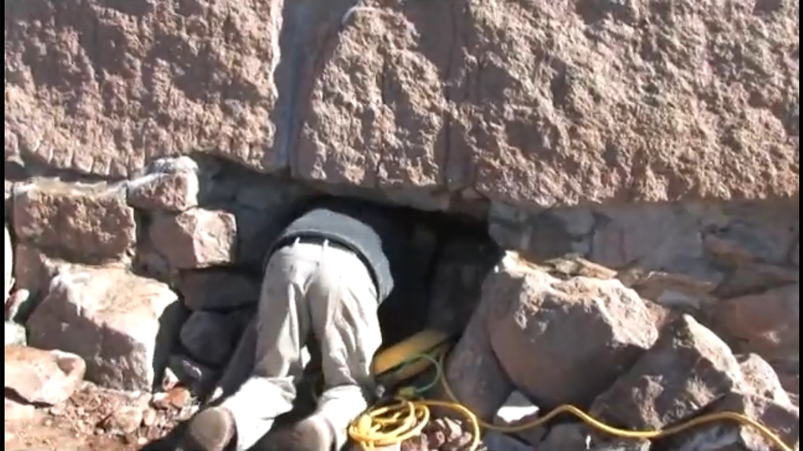 Officials broke into the Ames Monument pyramid in 2010 to access the tunnels inside, as seen in this image taken from a Wyoming State Parks YouTube video.