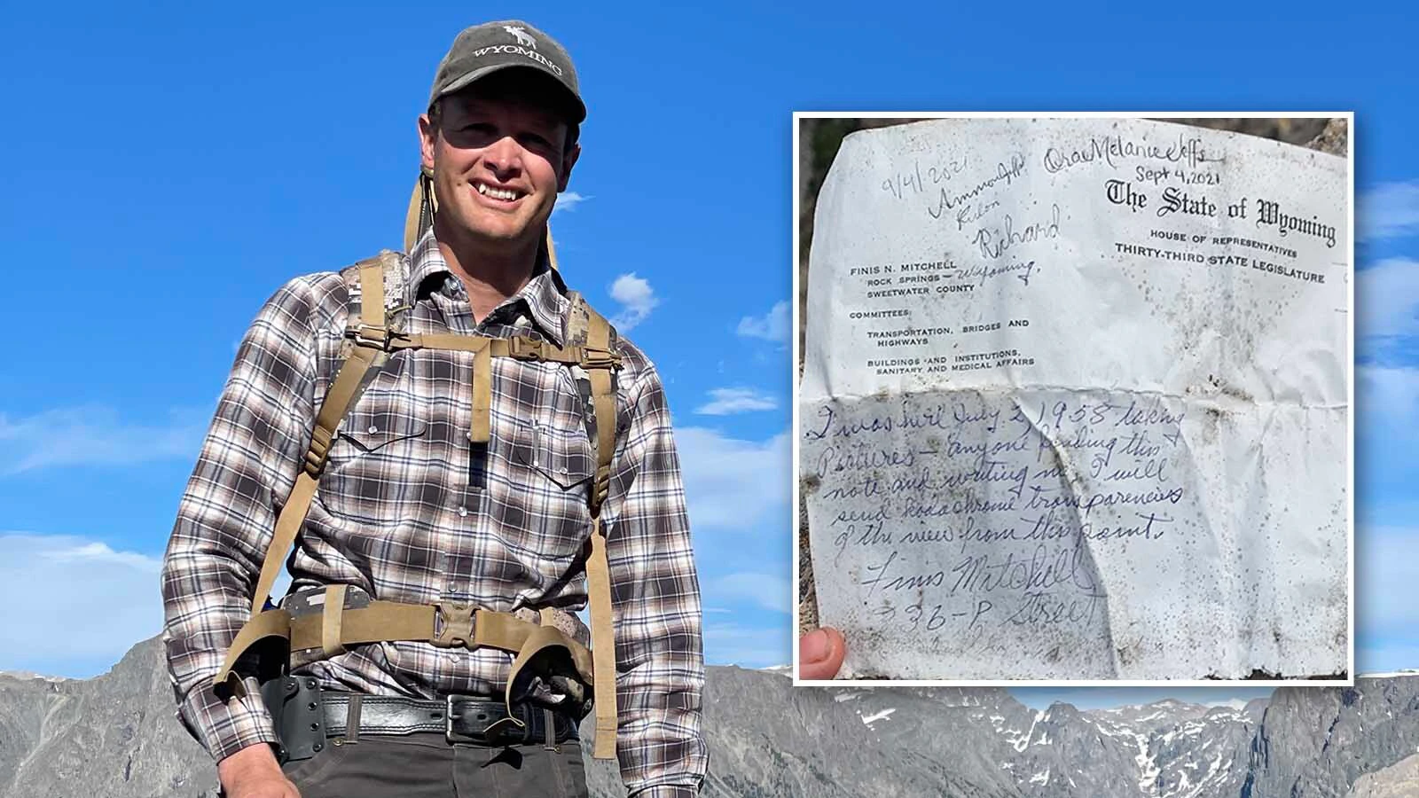 Decades after “Lord of the Winds” mountaineer Finis Mitchell roamed the Wind River Range, hikers still stumble on his handwritten notes. Star Valley photographer Ammon Jeffs is one of those lucky hikers, finding a Mitchell note while hiking on Sheep's Mountain.