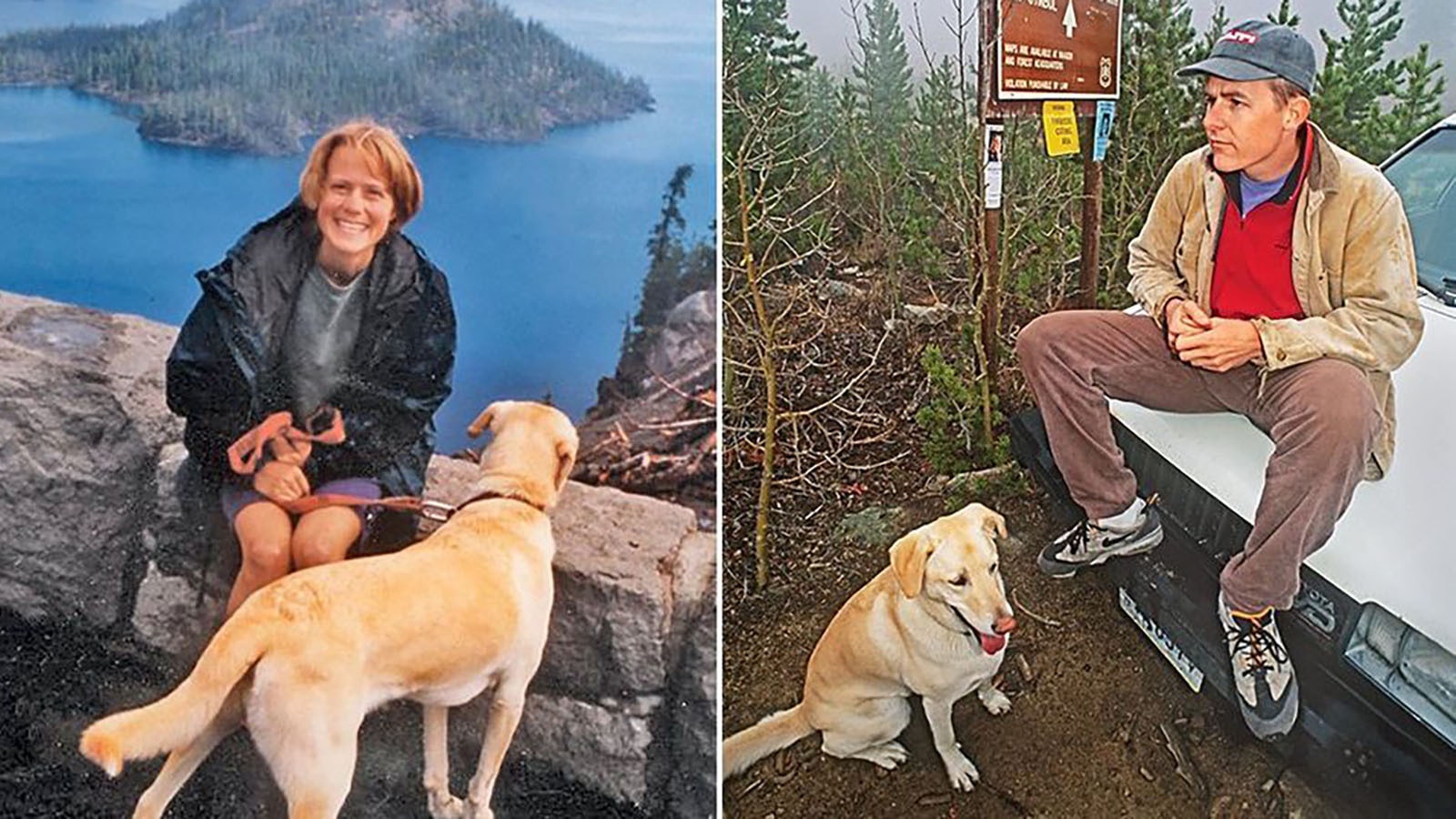 Amy Wroe Bechtel and her dog Jonz at Crater Lake. The day she went missing, Jonz was with Steve, right.