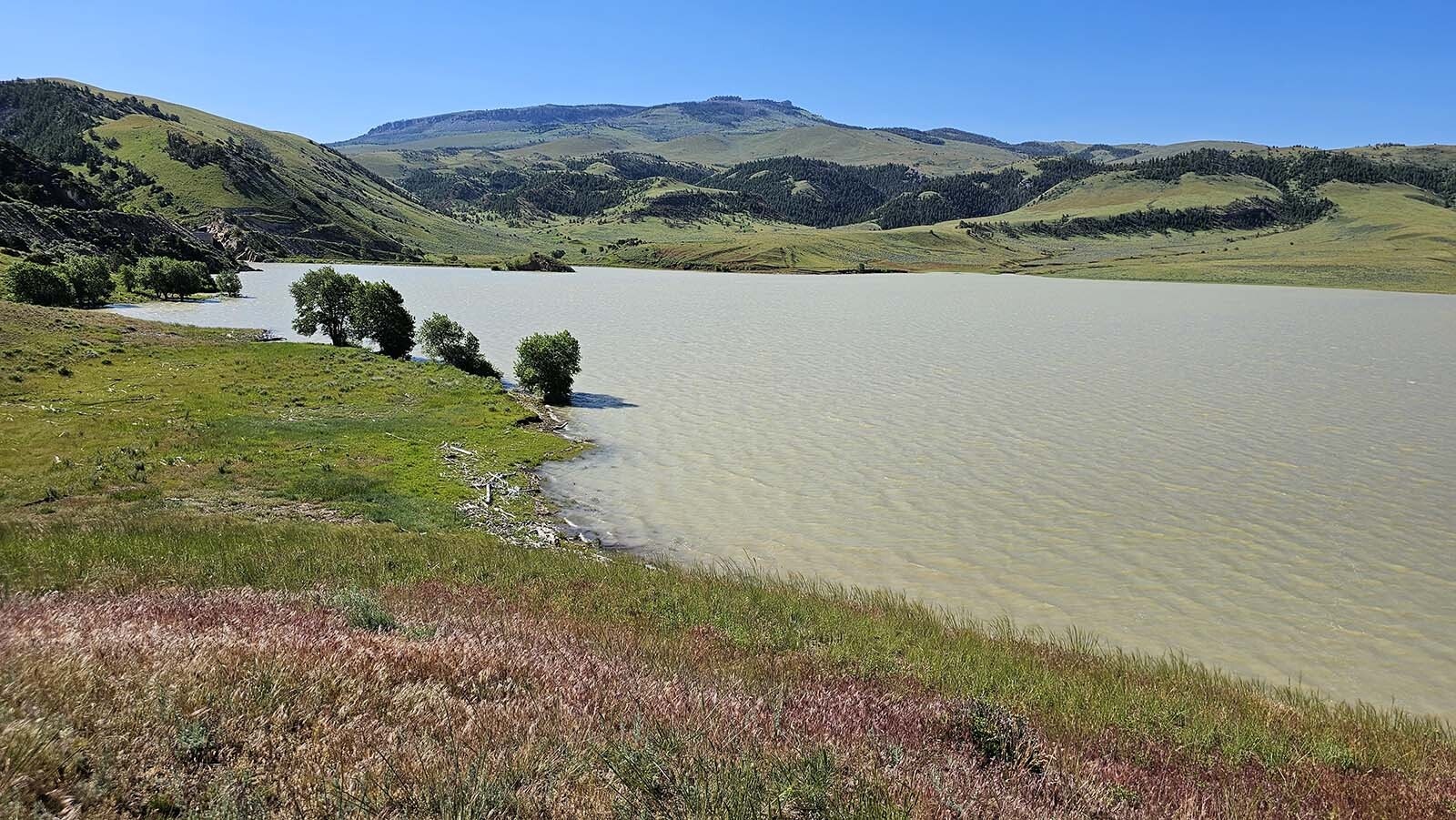 Anchor Dam is having a good flow this year. But the water will soon disappear. The dam is just barely visible in the far left corner.