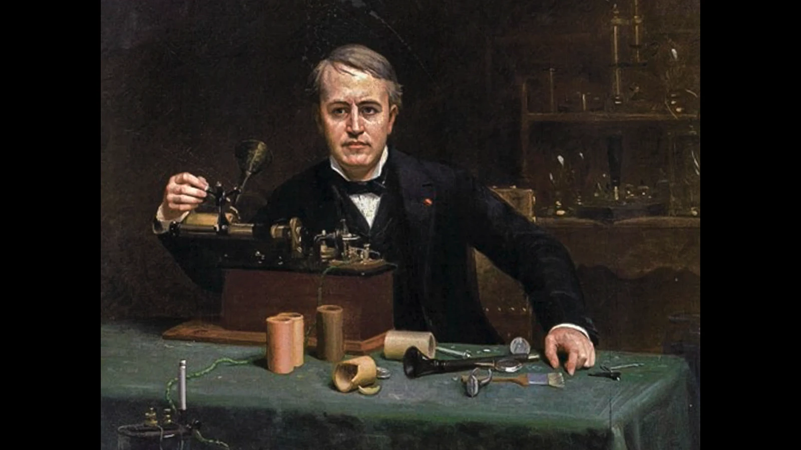 A portraid of Thomas Edison painted by Abraham Archibald Anderson.
