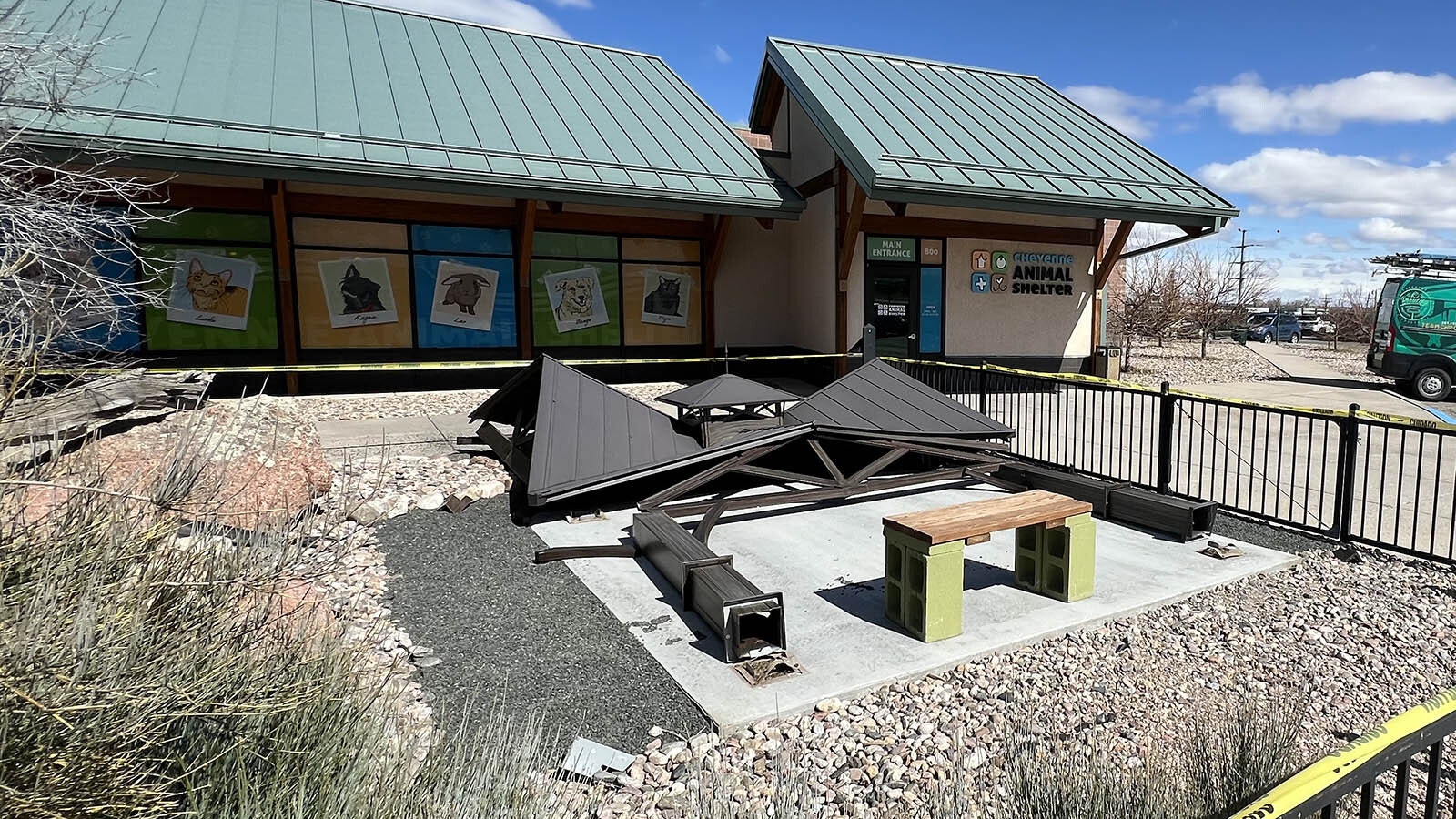 The weekend's windstorm that blew through Cheyenne with gusts up to 90 mph broke branches, uprooted trees and toppled this gazebo at the Cheyenne Animal Shelter.