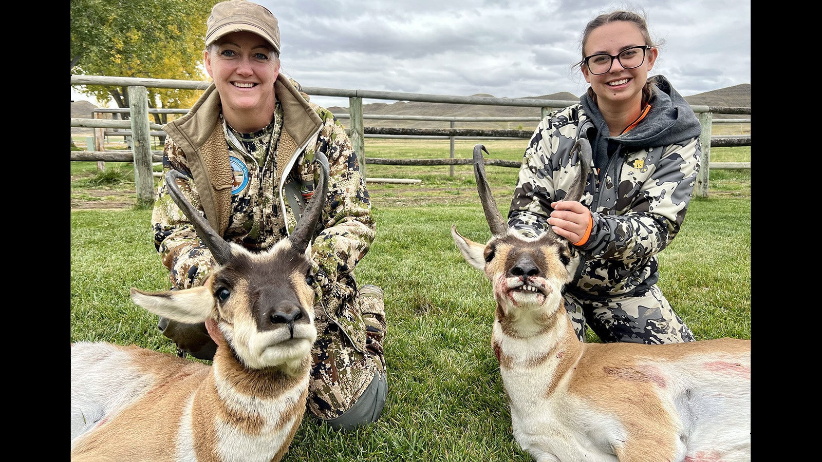 Becky Rodriguez, left, and Harley Gonzales with their antelope during last week's Wyoming Women's Antelope Hunt.