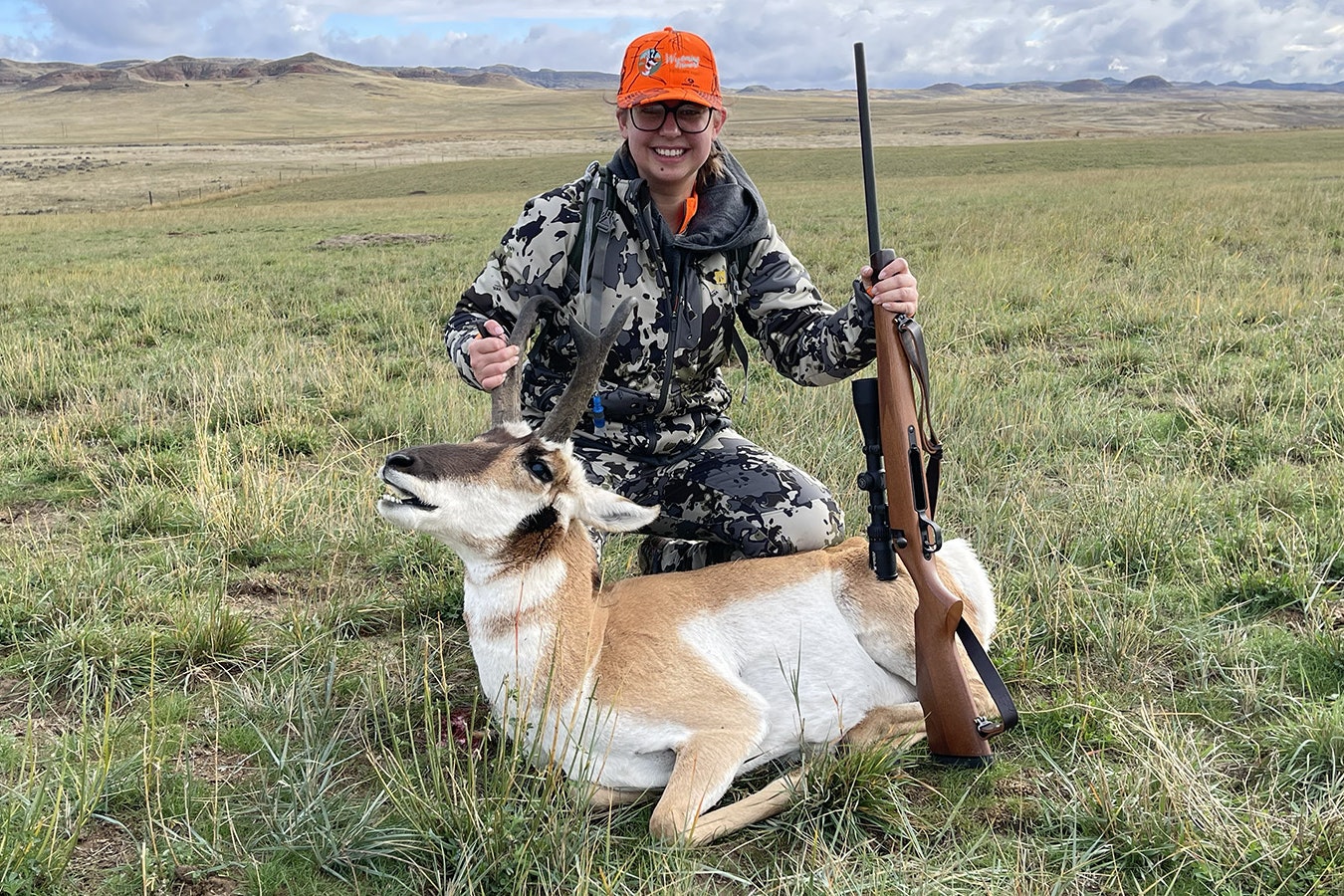 Harley Gonzales smiles after shooting her first antelope during last week's annual Wyoming Women's Antelope Hunt.