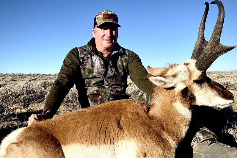 Guy Eastman of Powell dropped this Boone and Crocket record book-sized trophy antelope buck near Wamsutter last fall. The current winterkill in that area is so bad, it could be years before hunters get any more such opportunities, he said.