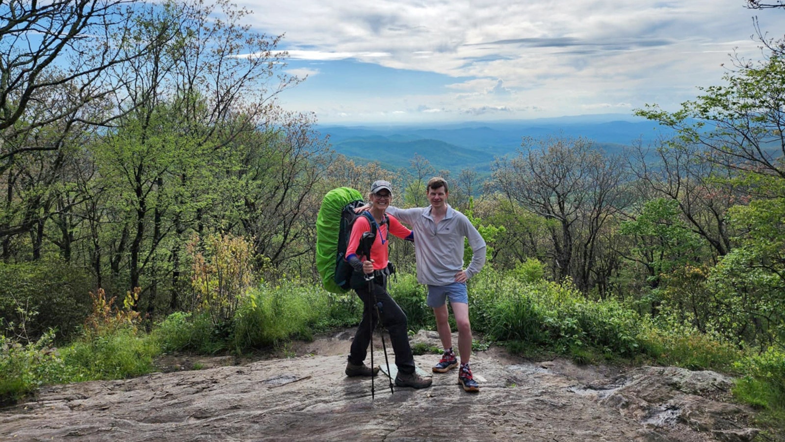 Jordan Thorn is pictured with his aunt Deb Armstrong on Springer Mountain at the start of the Appalachian Trail in early May.