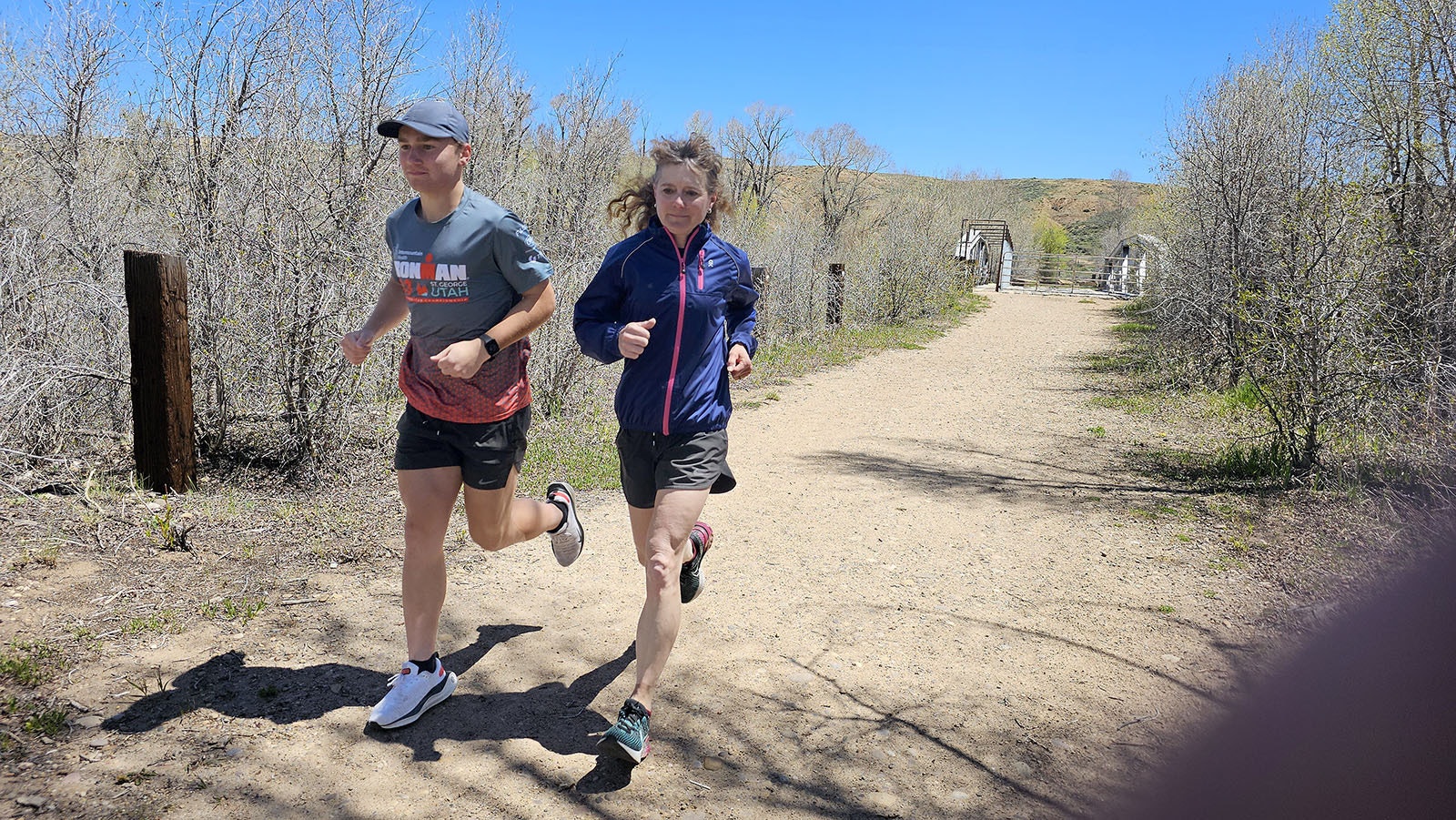 April Lange, here on a trail run with son Isaiah near the home in Evanston, Wyoming, last week.