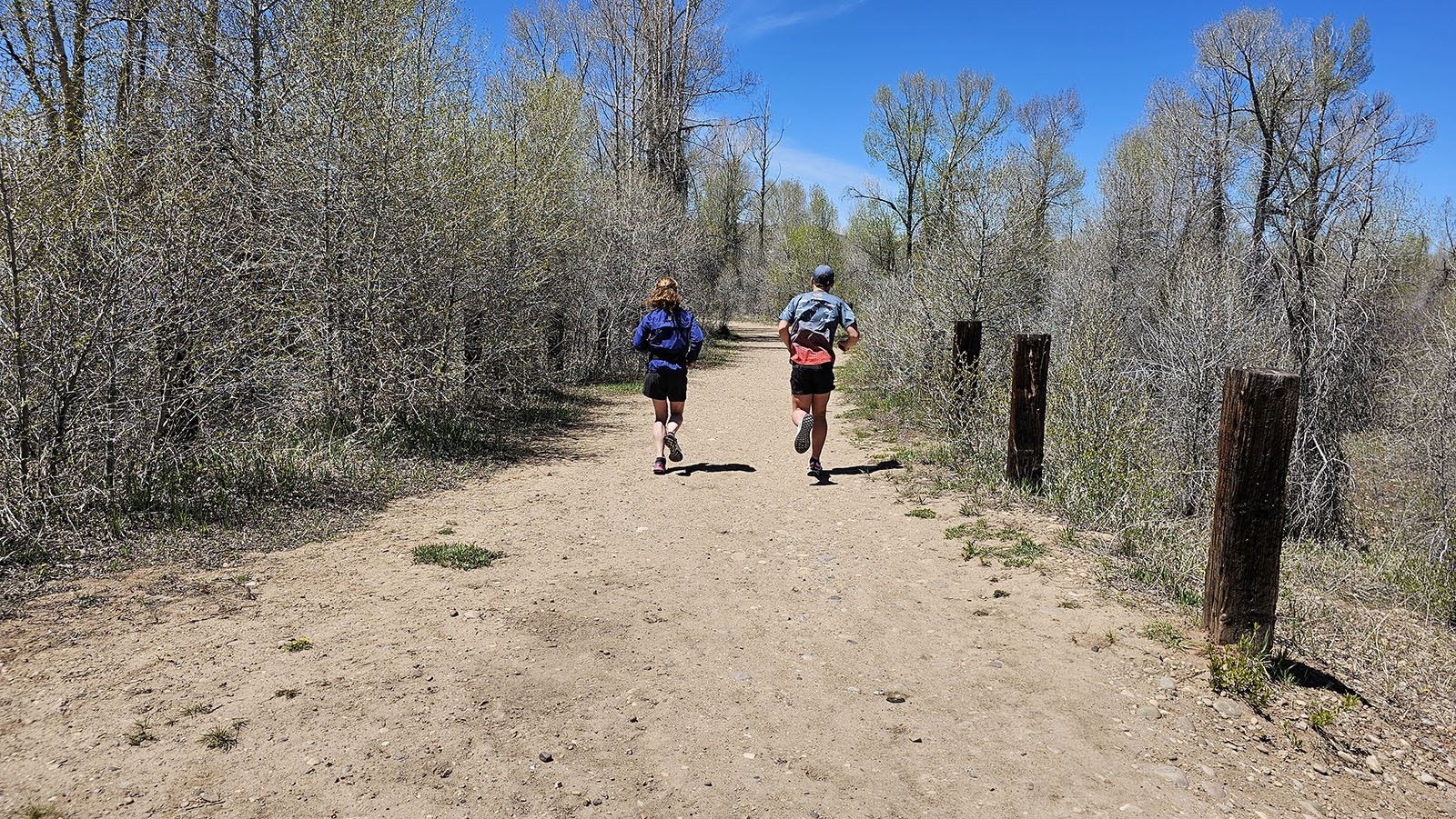 April Lange, here on a trail run with son Isaiah near the home in Evanston, Wyoming, last week.
