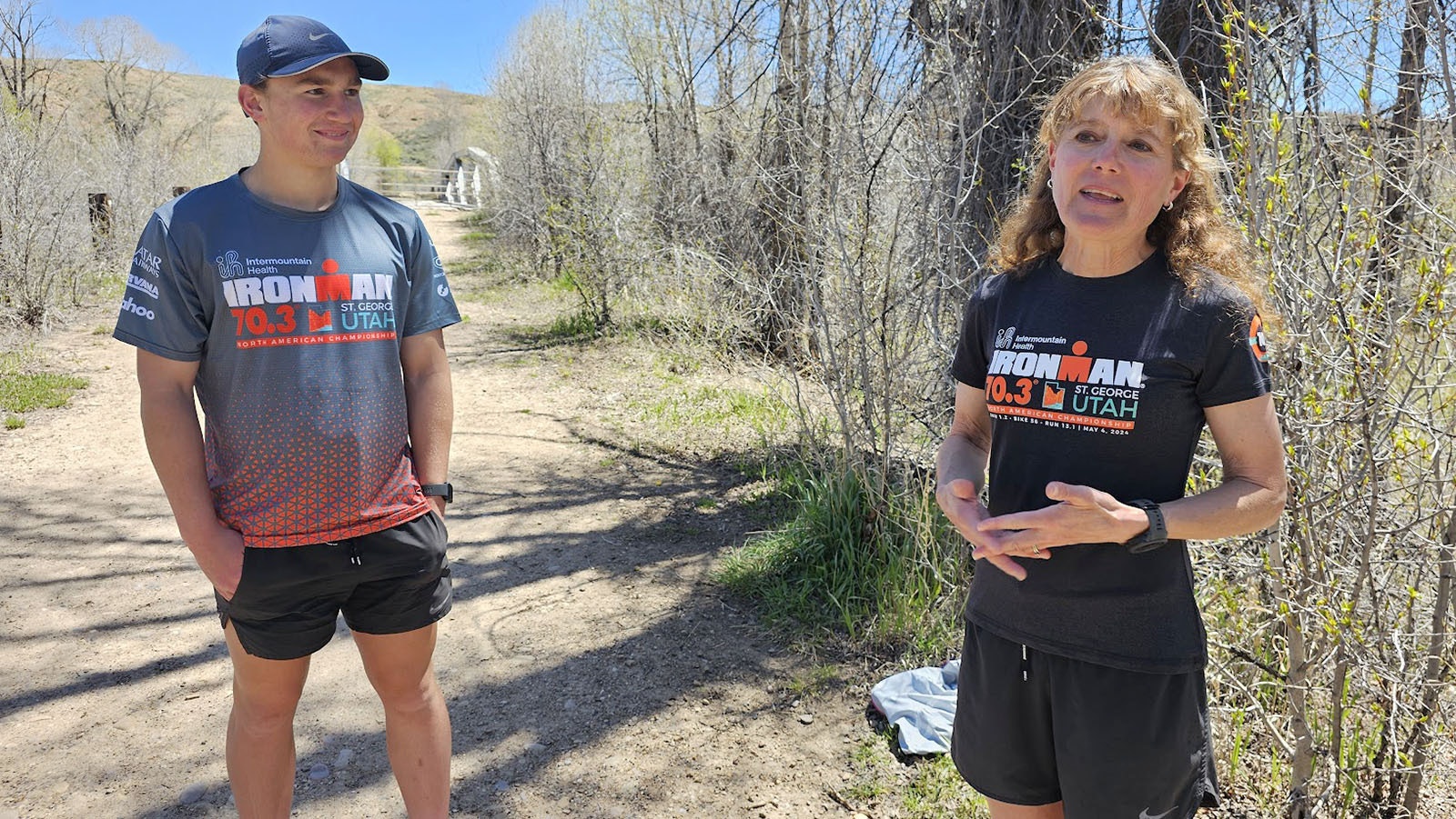 April Lange is an Evanston, Wyoming, mother of nine who loves to run marathons. She's here on a trail with son Isaiah.