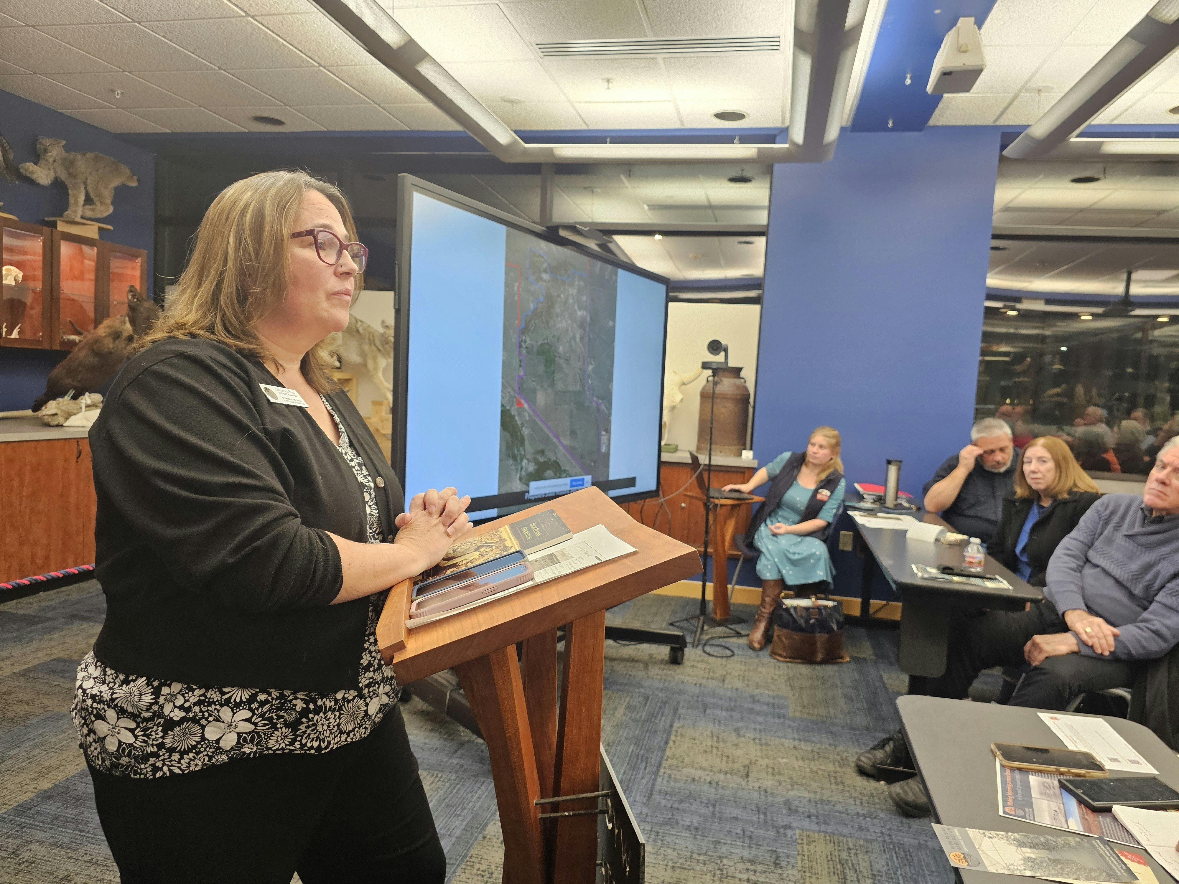 Christina Bird talks about plans to name the High Plains Arboretum a State Historic Site during a meeting Tuesday at the Wyoming State Museum.