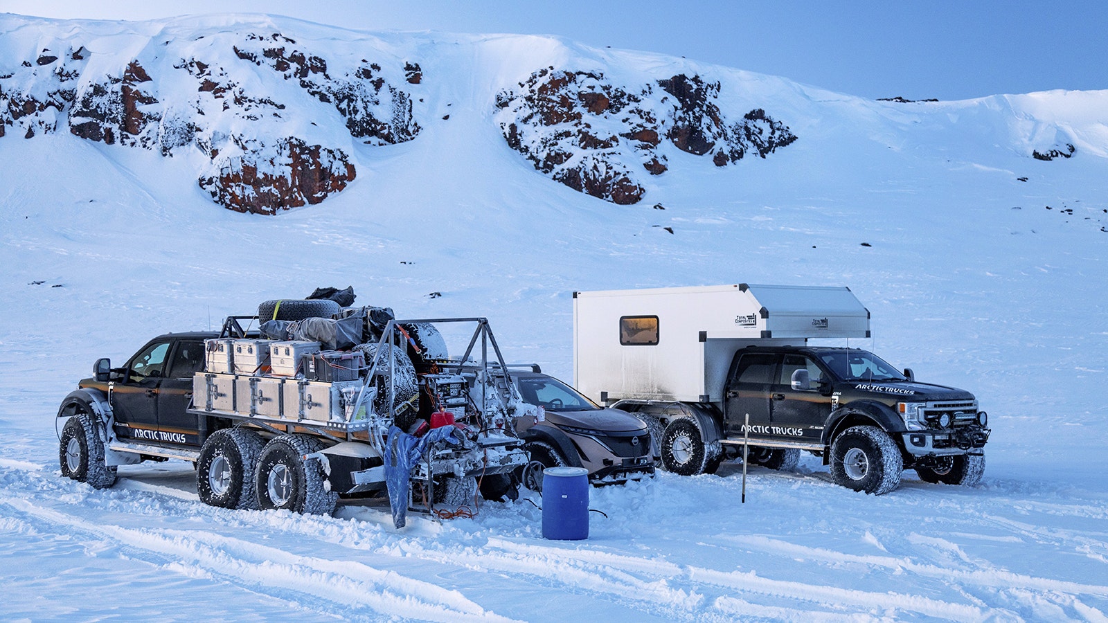 Ford F-350s customized by the Arctic Trucks North America shop In Cheyenne were driven from Cheyenne to the Magnetic North Pole in extreme northern Canada. They escorted an electric SUV also customized by the company.