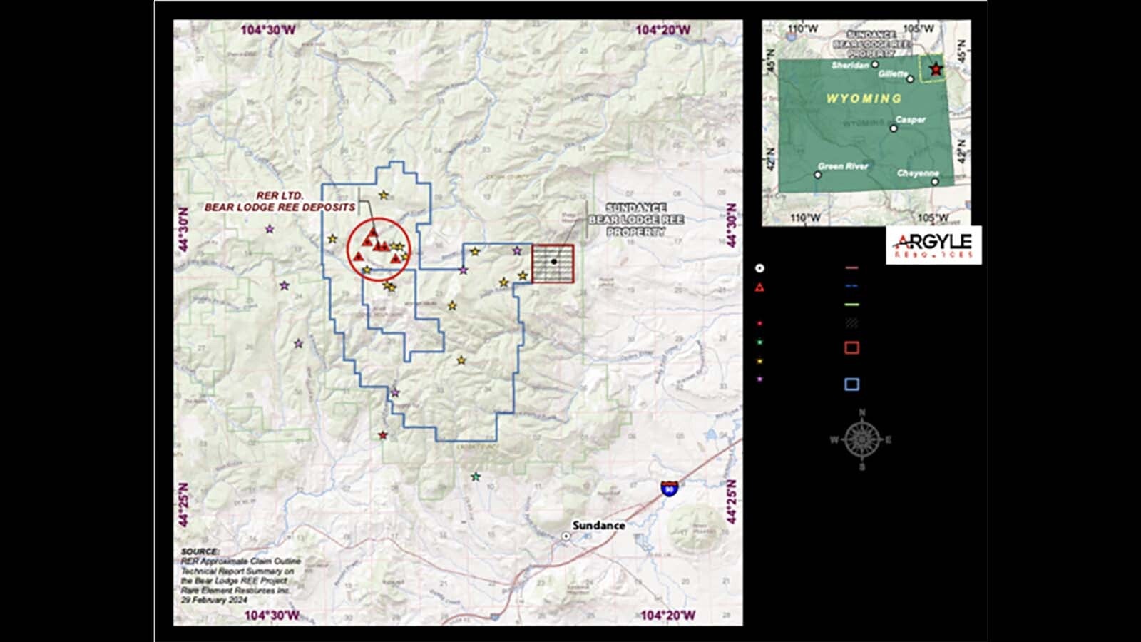 The red square shows the area where new claims were recently staked in the Bear Lodge Mining District.