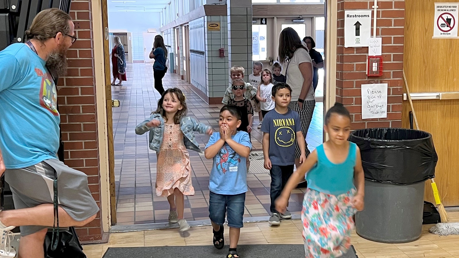 Students from Arp Elementary School in Cheyenne react to seeing the Eastridge building they'll attend school in next year. Now empty, the facility used to be the former Carey Junior High School.