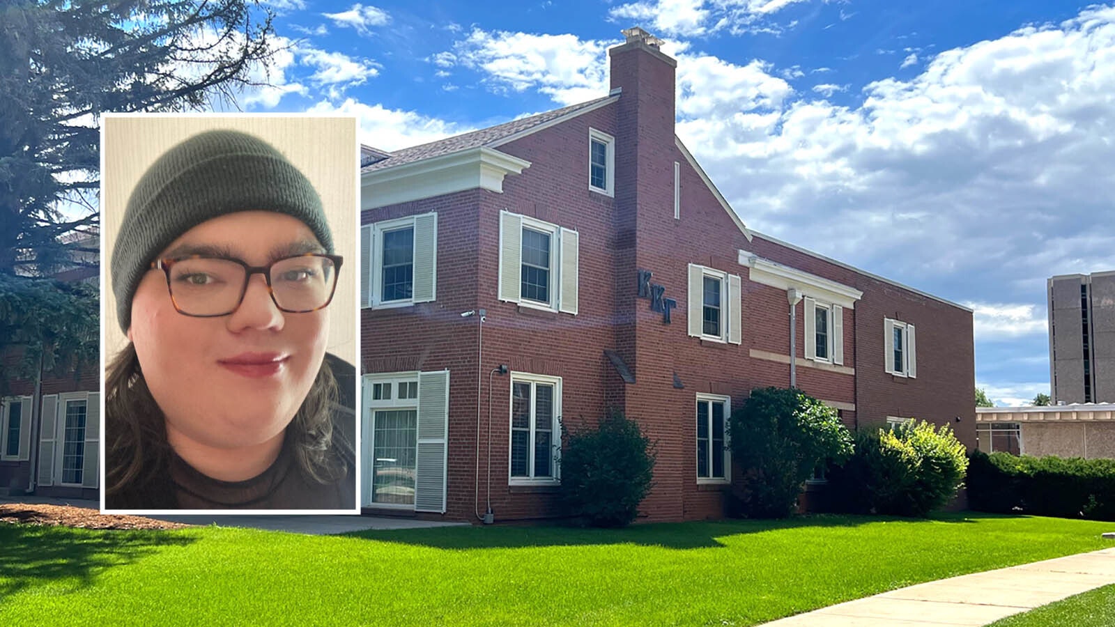 Artemis Langford and the Kappa Kappa Gamma house on the University of Wyoming campus.