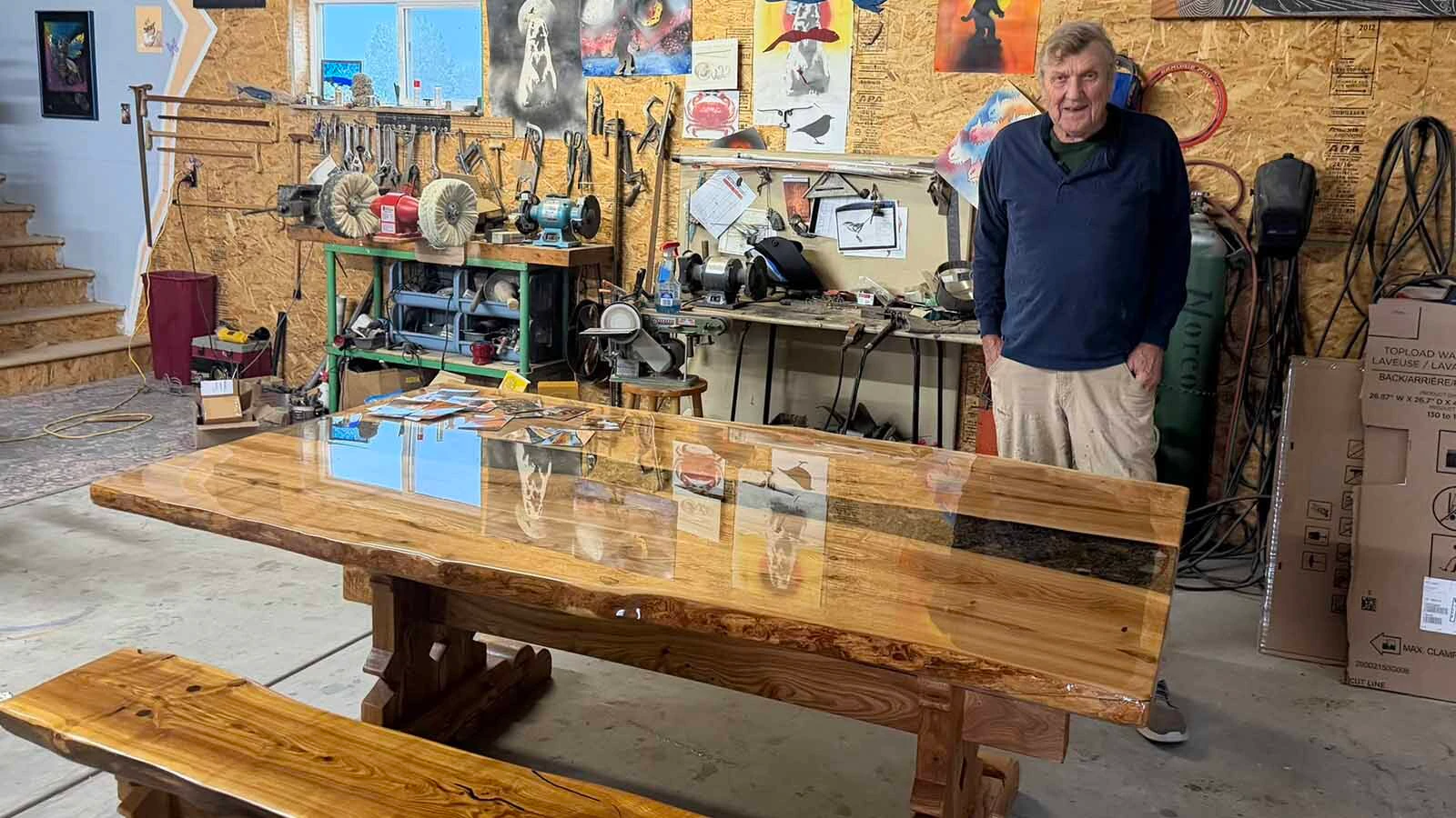 Calvin "Cal" Fulfer said that he is grateful that Terry Shryack saved the wood from an old ash tree that was mistakenly cut down nearly 30 years ago at the Washakie County Courthouse in Worland. It took the duo a year to build the 600-pound work of art that they are now planning to sell at a Cody art gallery. 