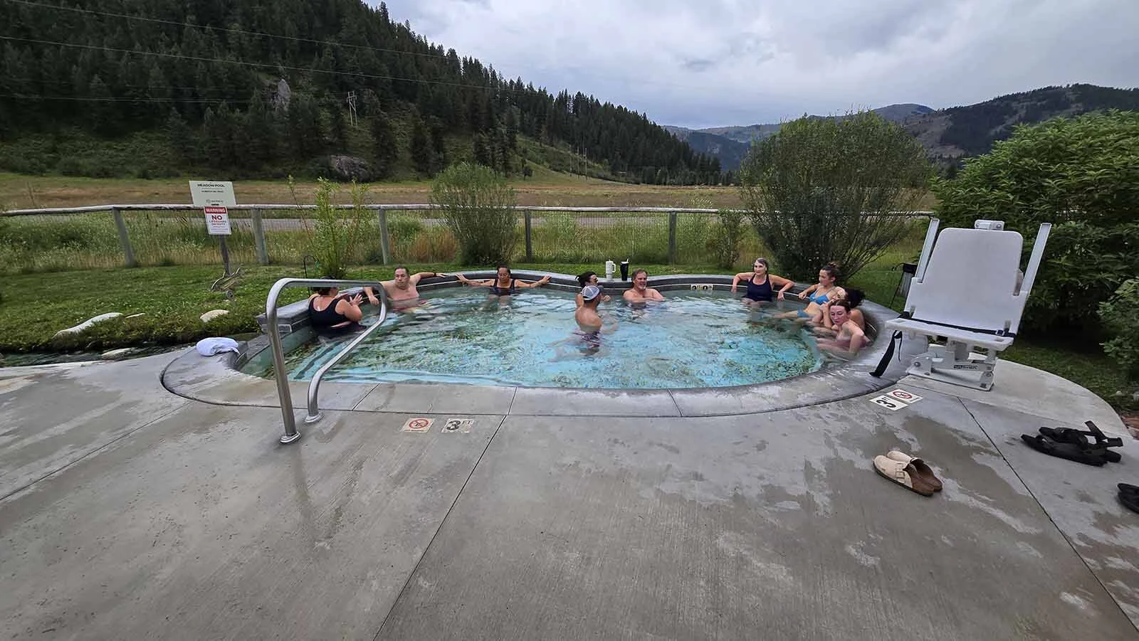 People gather in one of six hot spring pools at Astoria Hot Spring Park in Jackson Hole. The nonprofit venue focuses on community wellness.
