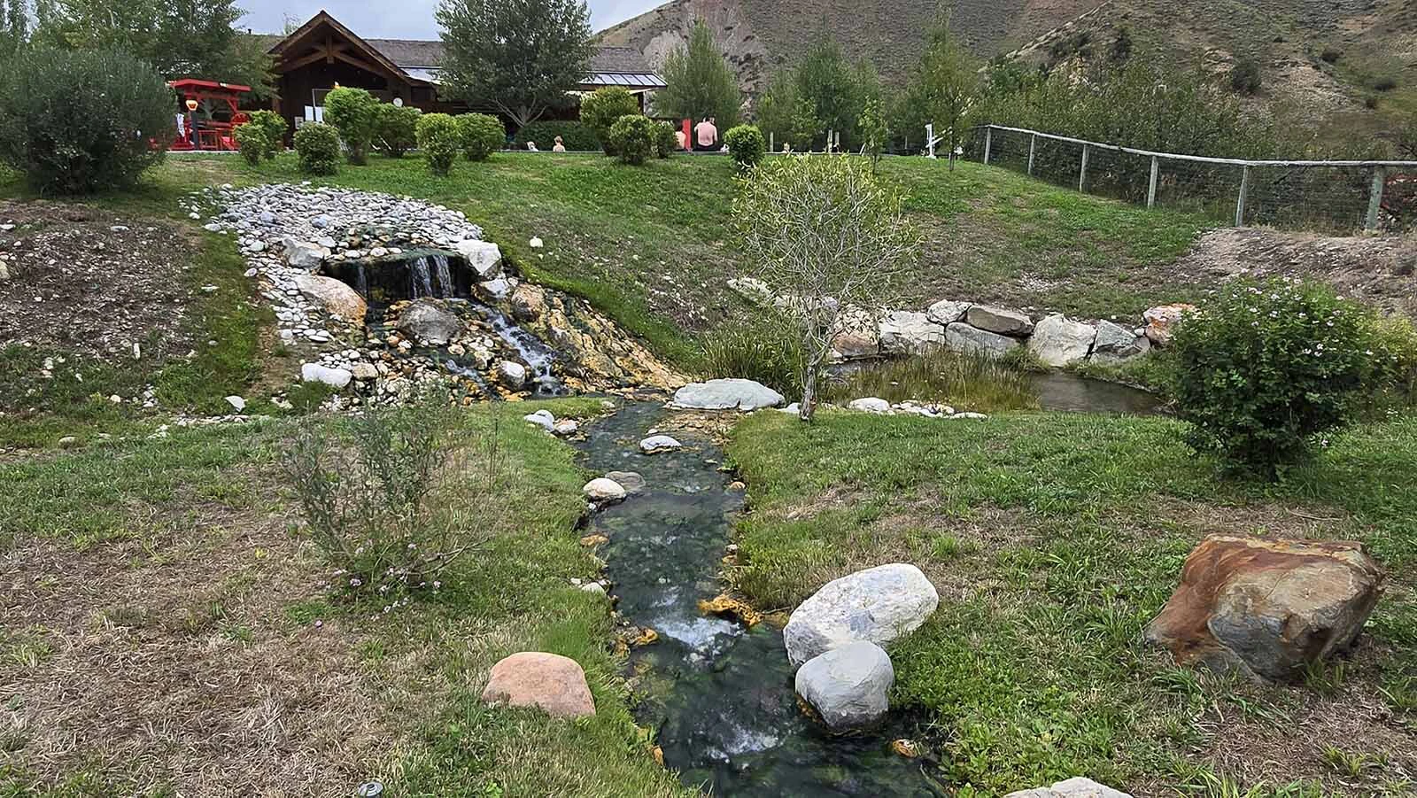 A hot spring mineral stream runs through the soaking pools at Astoria Hot Springs Park in Jackson Hole.