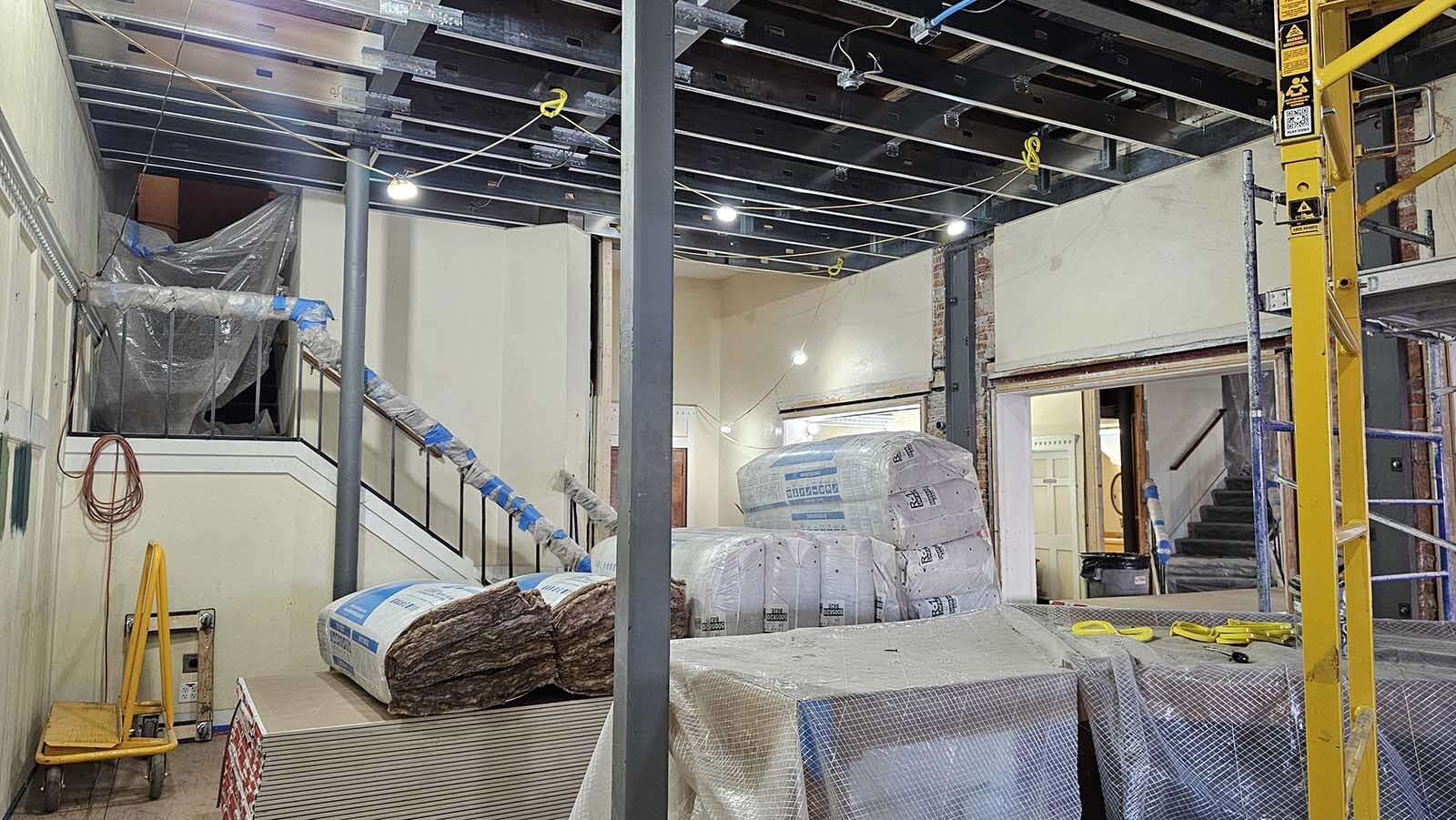 Some of the steel beams on the first floor in the lobby will still be visible once the structural repairs are complete. But the steel roof girders and the steel plates along the brick columns will be covered up.